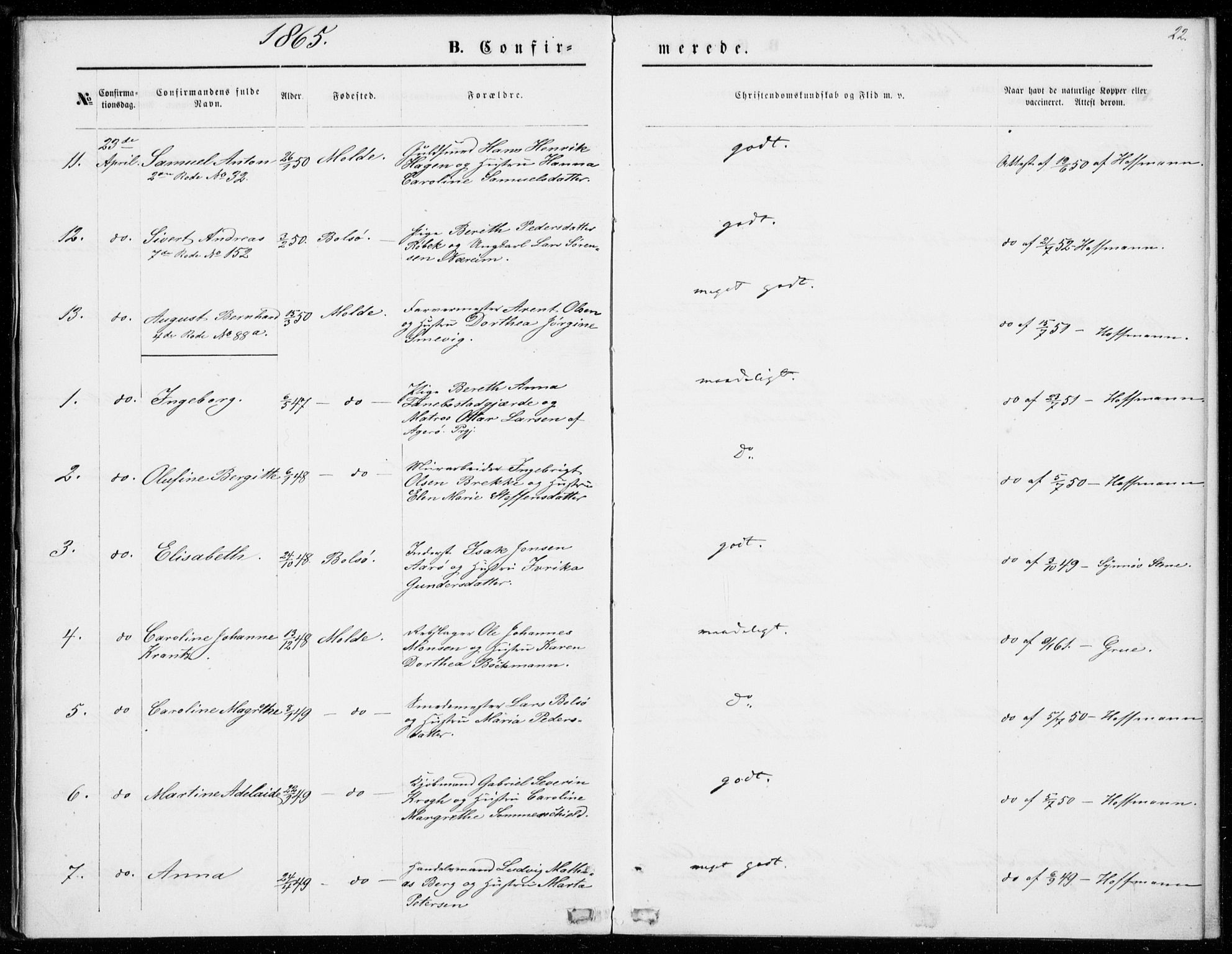 Ministerialprotokoller, klokkerbøker og fødselsregistre - Møre og Romsdal, AV/SAT-A-1454/558/L0690: Parish register (official) no. 558A04, 1864-1872, p. 22