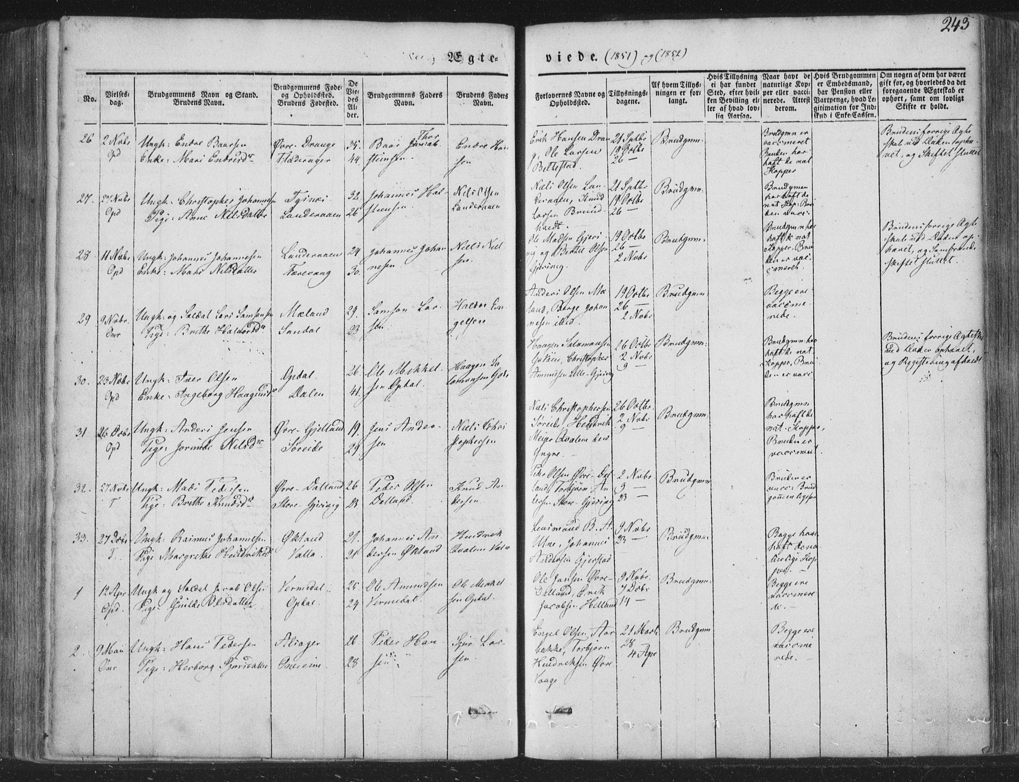 Tysnes sokneprestembete, AV/SAB-A-78601/H/Haa: Parish register (official) no. A 10, 1848-1859, p. 243