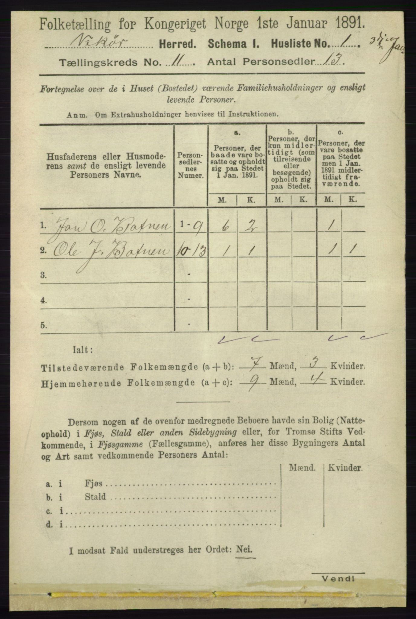 RA, 1891 census for 1238 Vikør, 1891, p. 3127