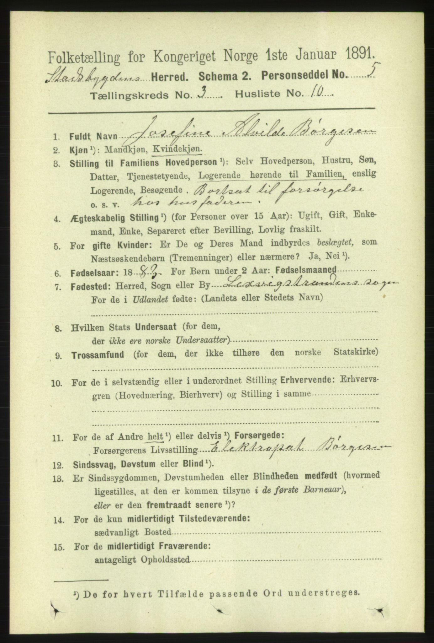 RA, 1891 census for 1625 Stadsbygd, 1891, p. 1421