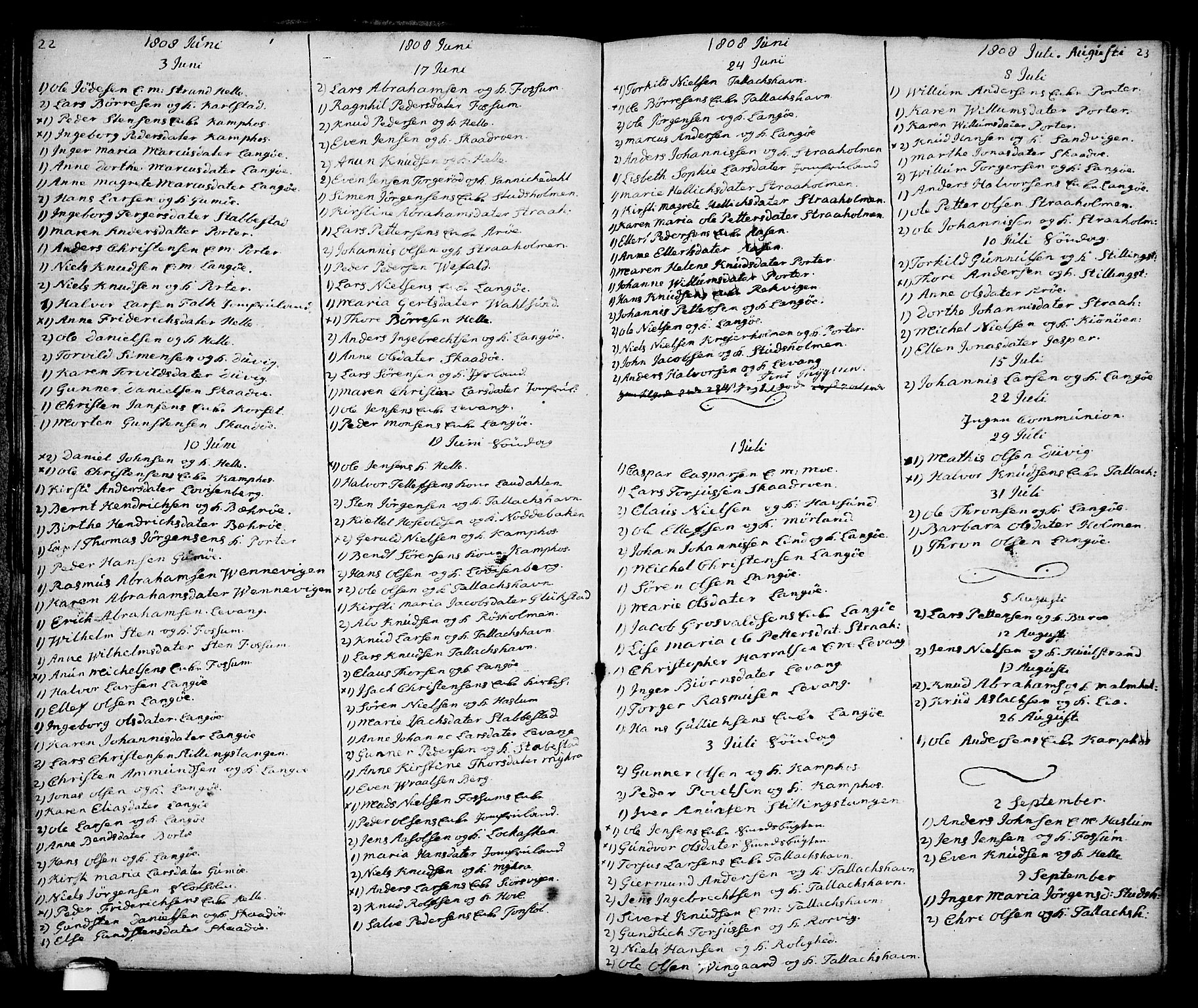 Kragerø kirkebøker, SAKO/A-278/G/Ga/L0001: Parish register (copy) no. 1 /2, 1806-1811, p. 22-23