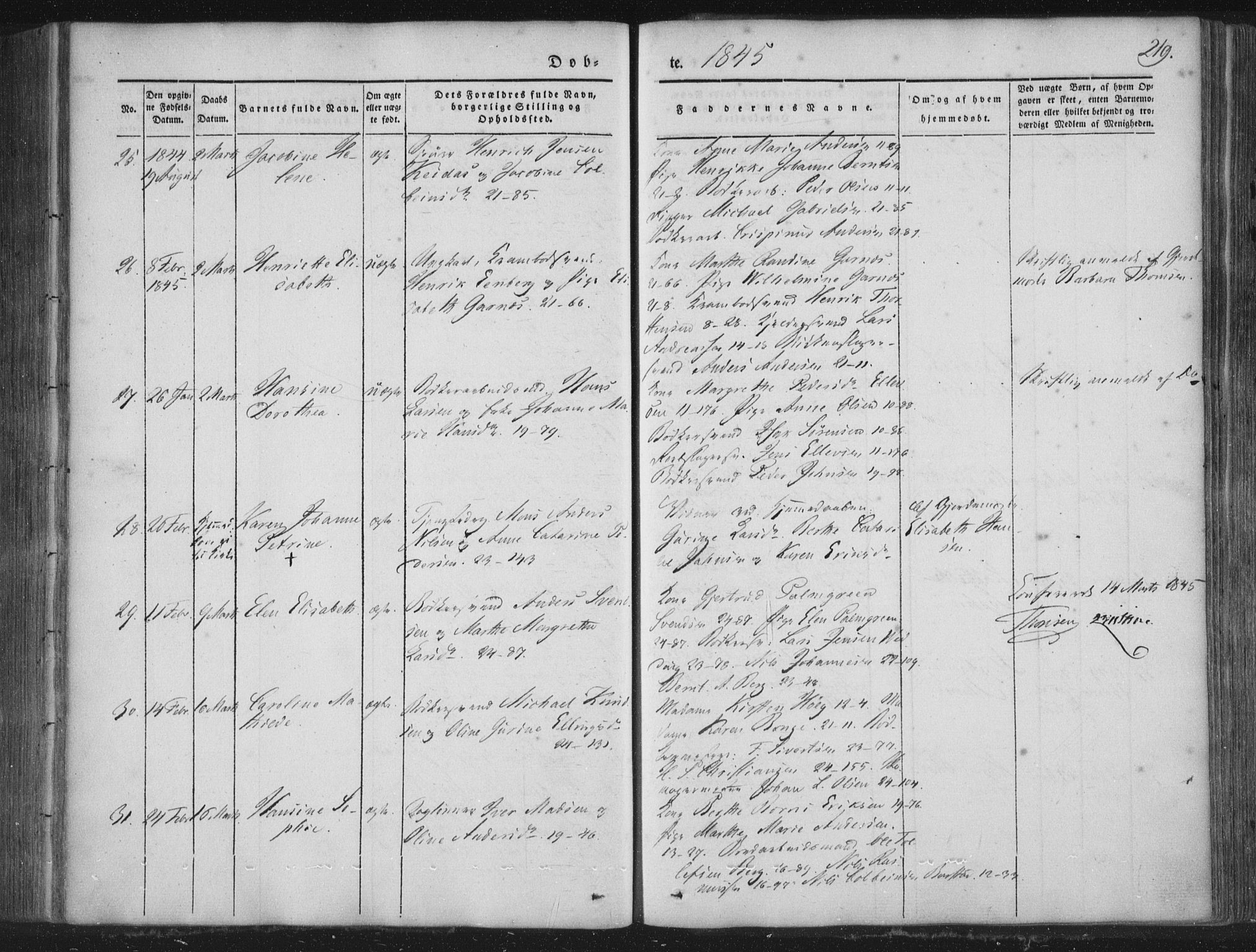 Korskirken sokneprestembete, SAB/A-76101/H/Haa/L0016: Parish register (official) no. B 2, 1841-1851, p. 219