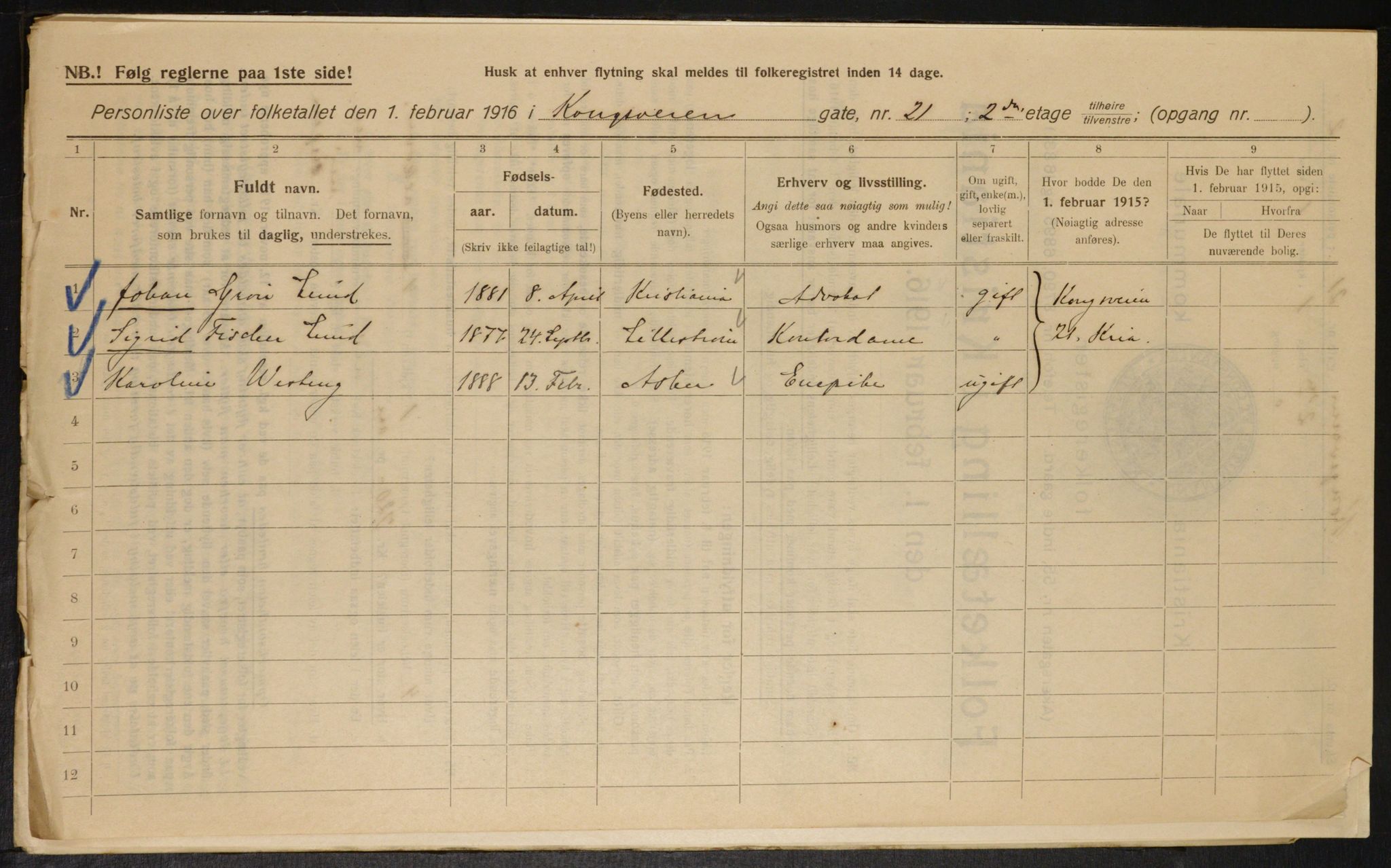 OBA, Municipal Census 1916 for Kristiania, 1916, p. 54107