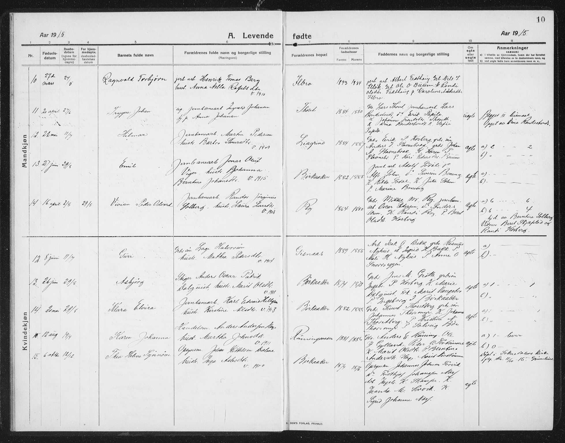 Ministerialprotokoller, klokkerbøker og fødselsregistre - Sør-Trøndelag, AV/SAT-A-1456/675/L0888: Parish register (copy) no. 675C01, 1913-1935, p. 10