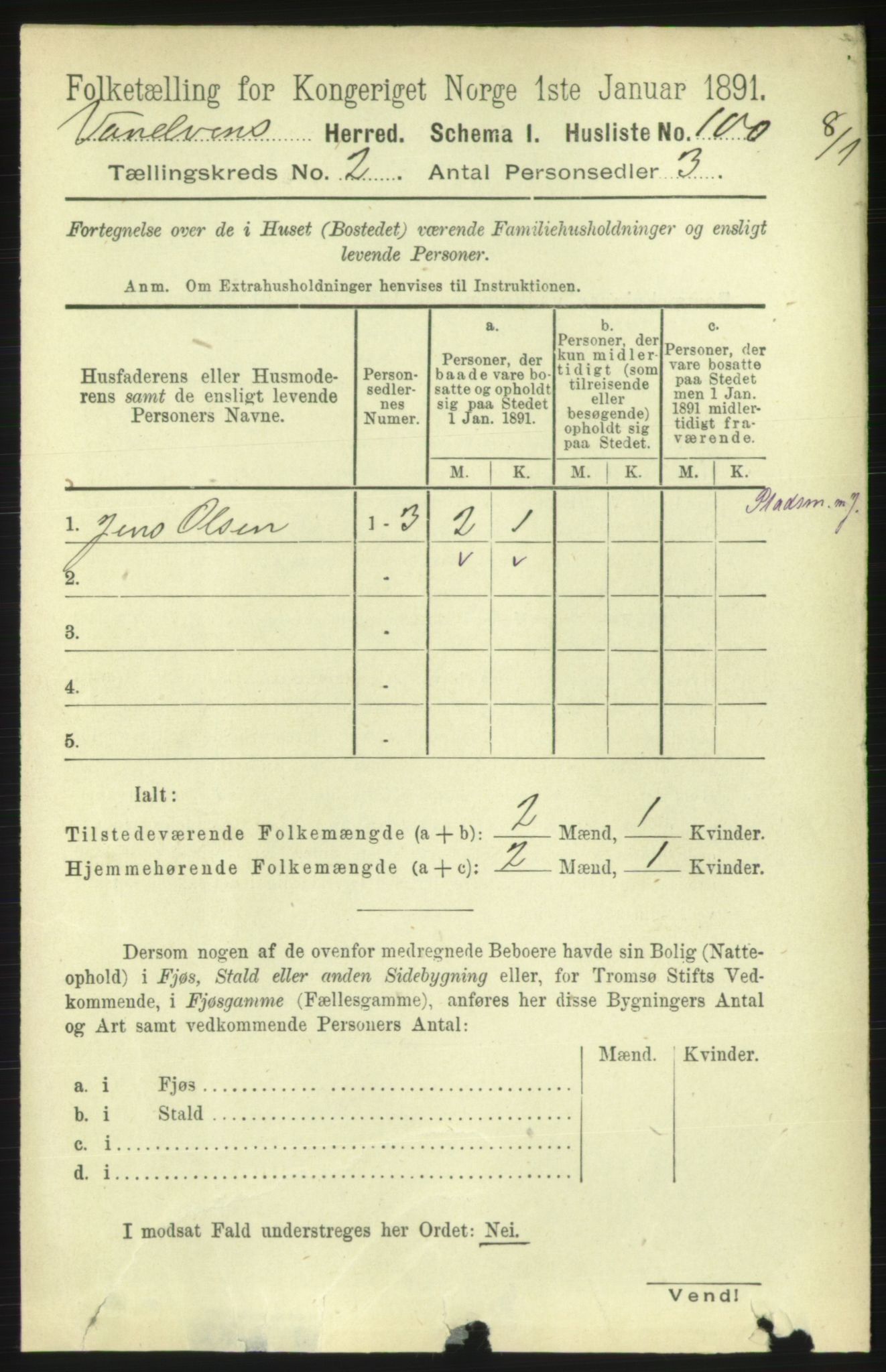 RA, 1891 census for 1511 Vanylven, 1891, p. 698