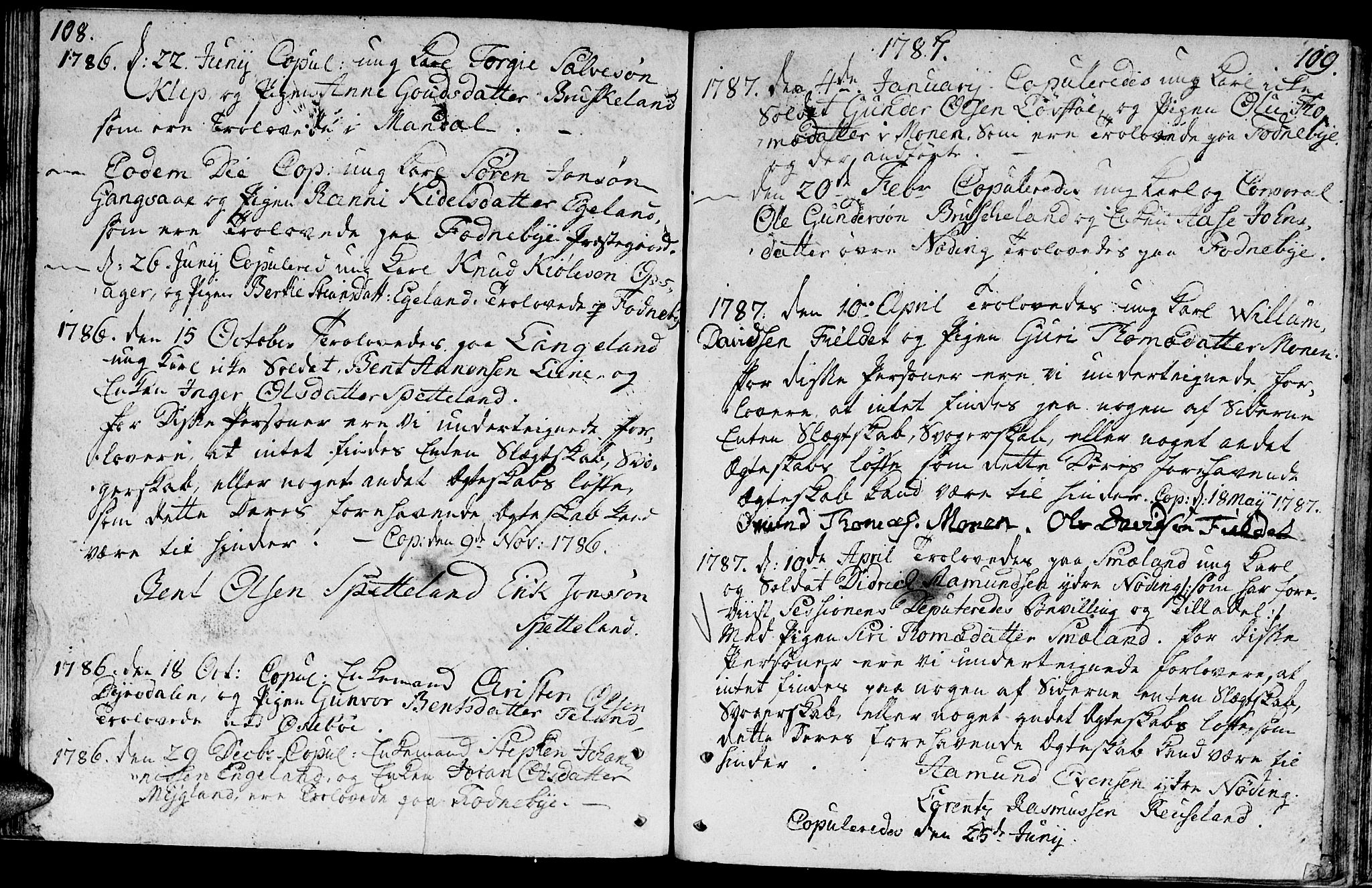 Holum sokneprestkontor, SAK/1111-0022/F/Fa/Faa/L0001: Parish register (official) no. A 1, 1750-1802, p. 108-109