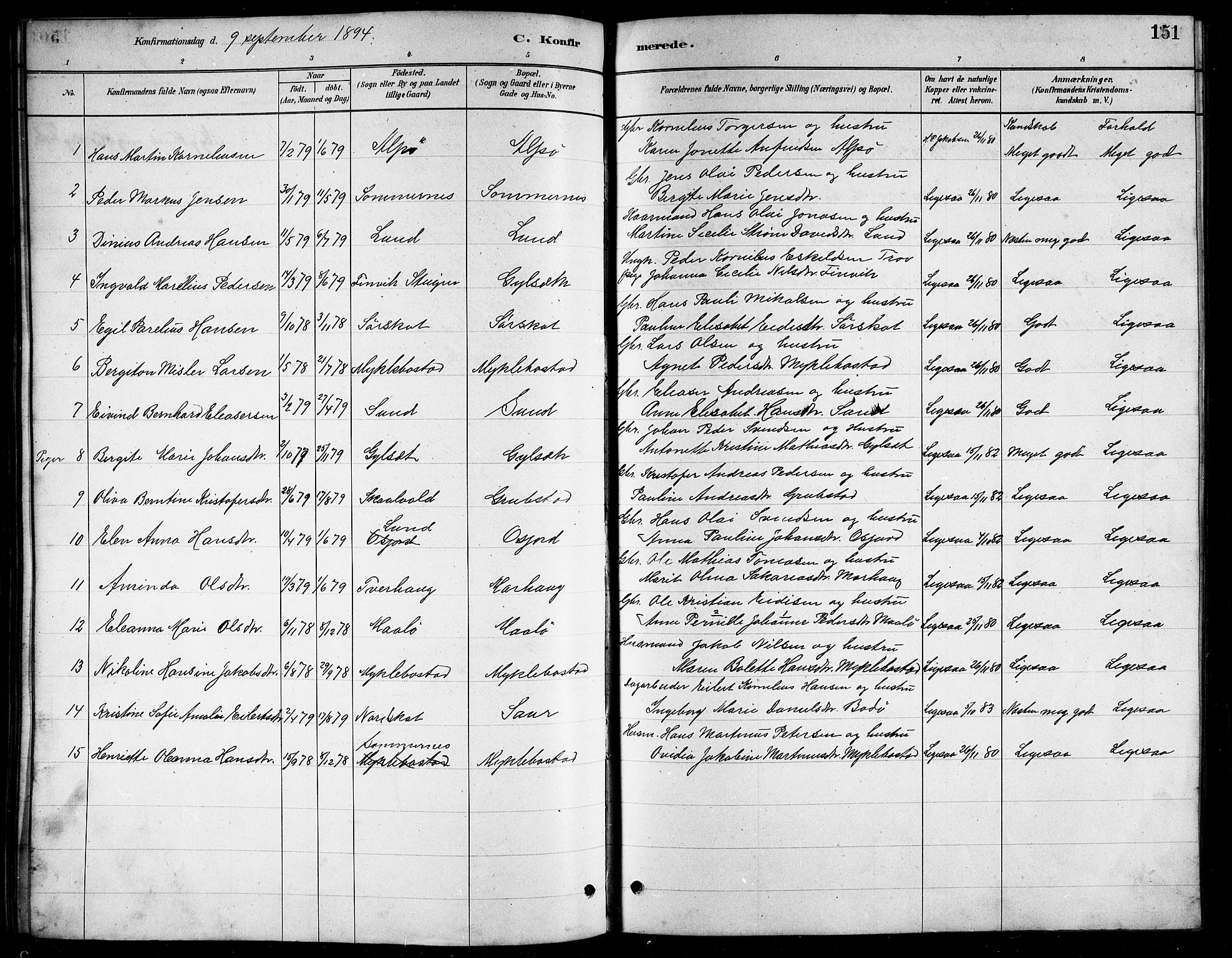 Ministerialprotokoller, klokkerbøker og fødselsregistre - Nordland, AV/SAT-A-1459/857/L0828: Parish register (copy) no. 857C03, 1879-1908, p. 151