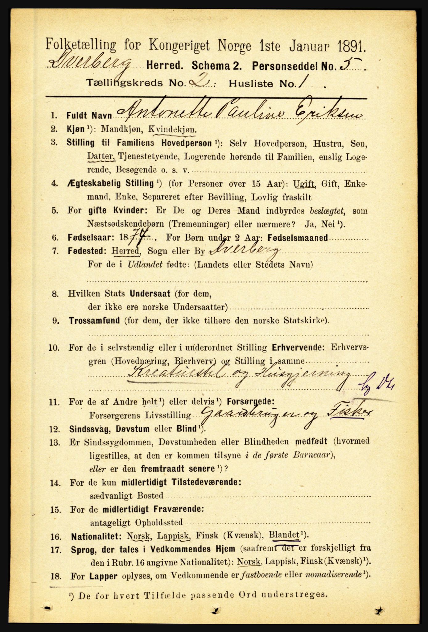 RA, 1891 census for 1872 Dverberg, 1891, p. 630