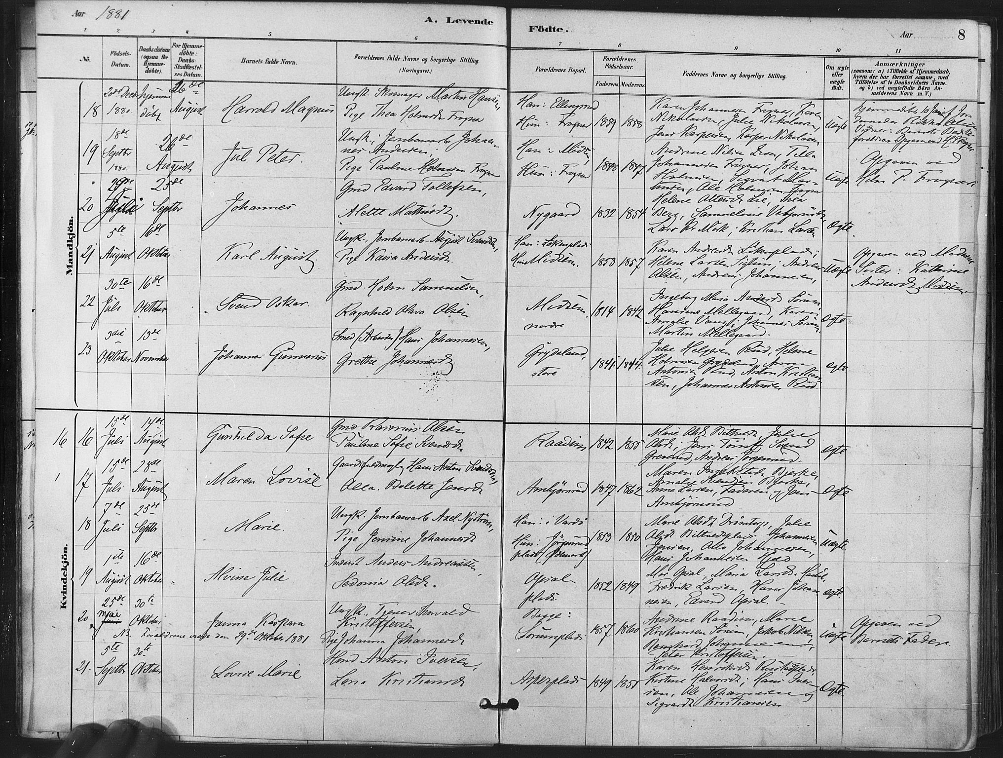 Kråkstad prestekontor Kirkebøker, AV/SAO-A-10125a/F/Fa/L0009: Parish register (official) no. I 9, 1880-1892, p. 8