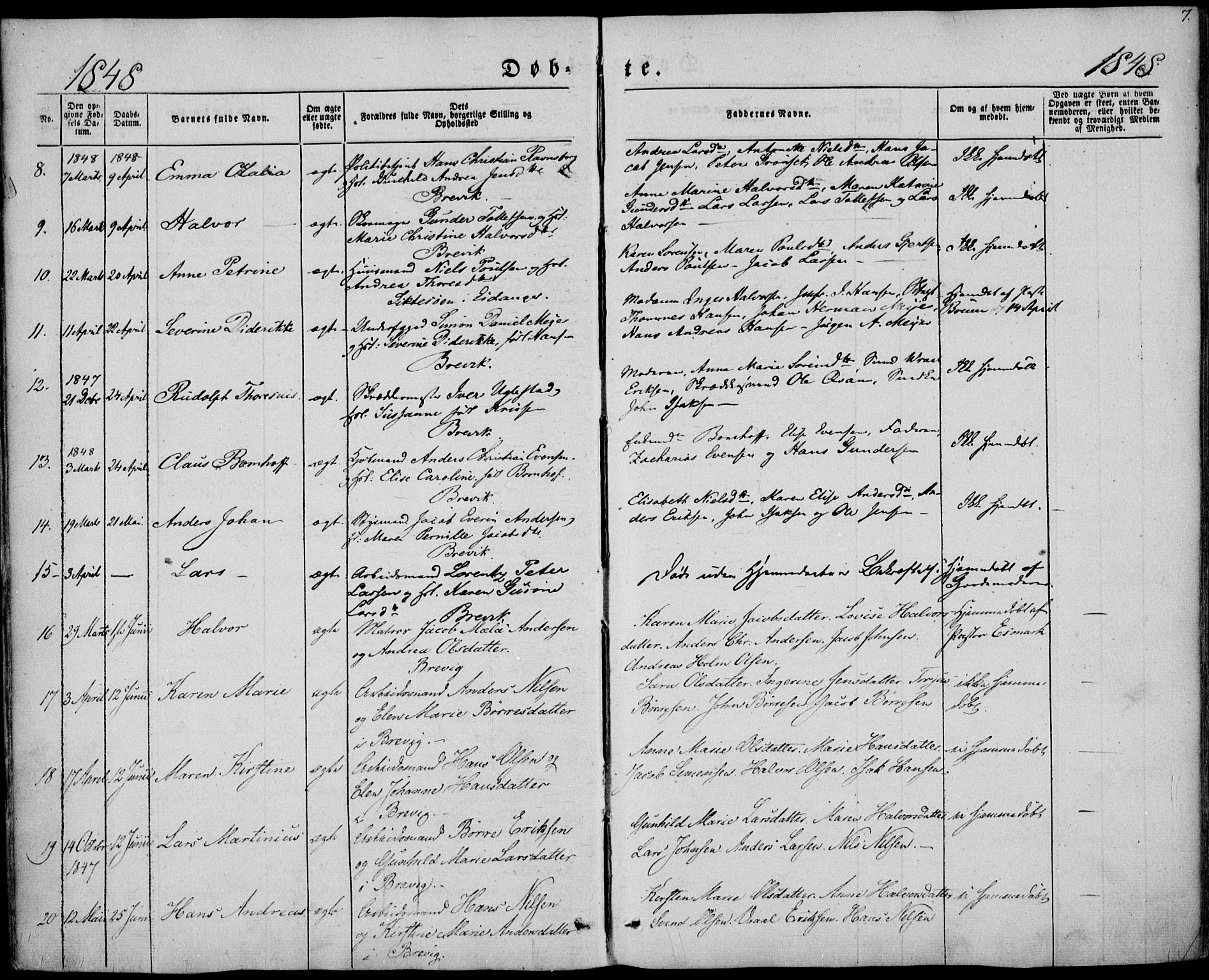 Brevik kirkebøker, AV/SAKO-A-255/F/Fa/L0005: Parish register (official) no. 5, 1847-1865, p. 8