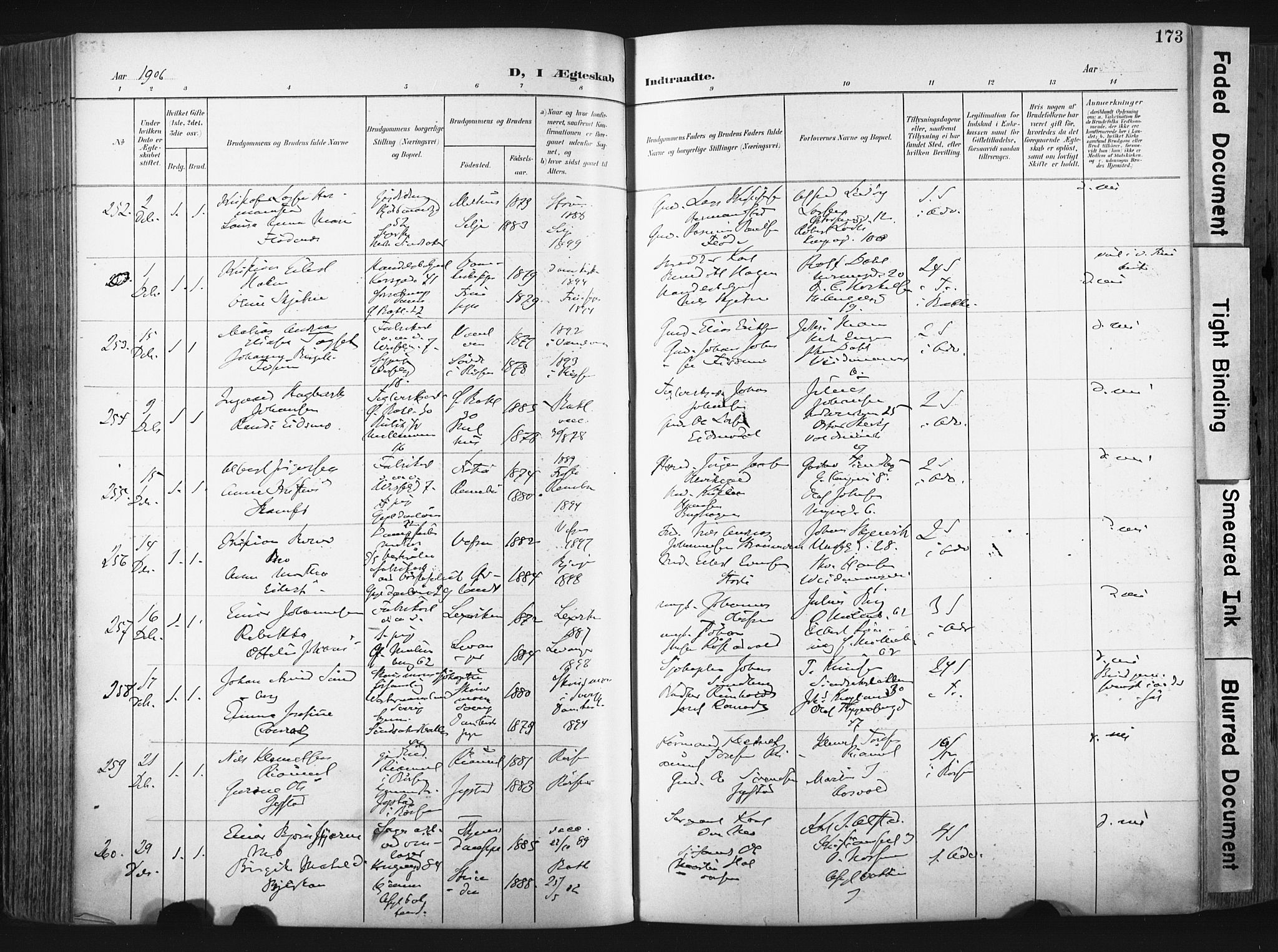 Ministerialprotokoller, klokkerbøker og fødselsregistre - Sør-Trøndelag, AV/SAT-A-1456/604/L0201: Parish register (official) no. 604A21, 1901-1911, p. 173