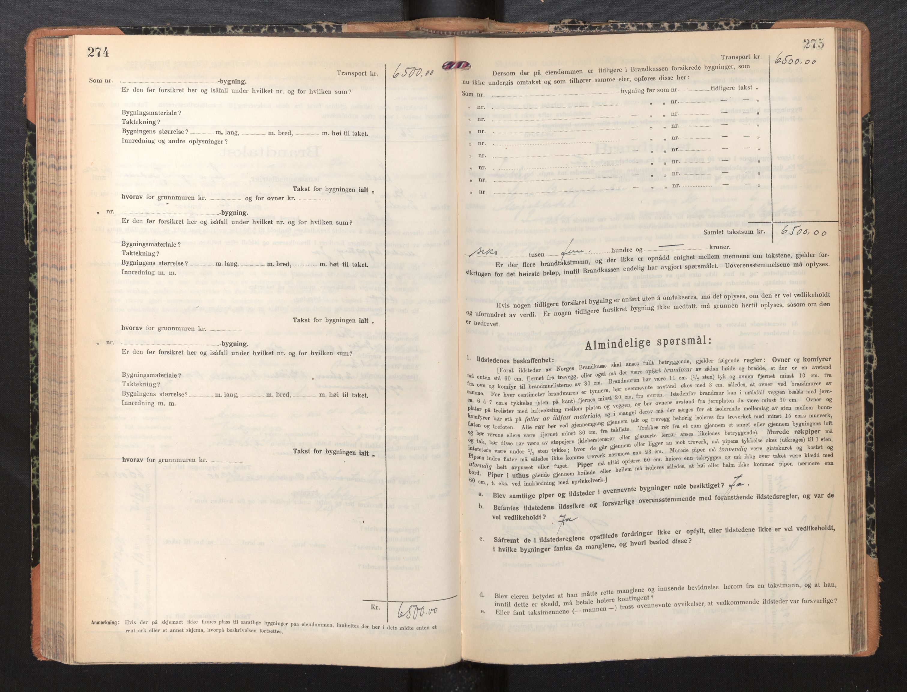 Lensmannen i Luster, SAB/A-29301/0012/L0008: Branntakstprotokoll, skjematakst, 1935-1949, p. 274-275