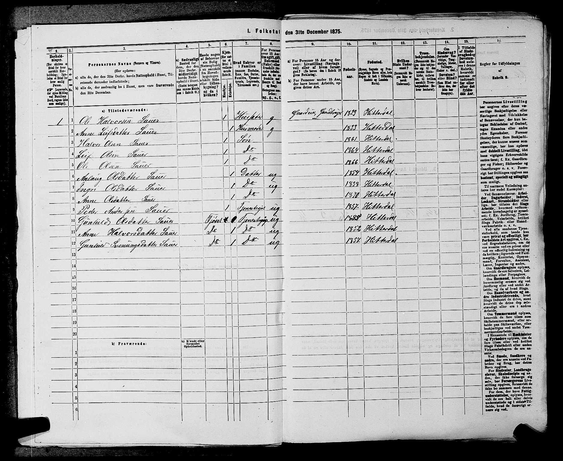 SAKO, 1875 census for 0823P Heddal, 1875, p. 46