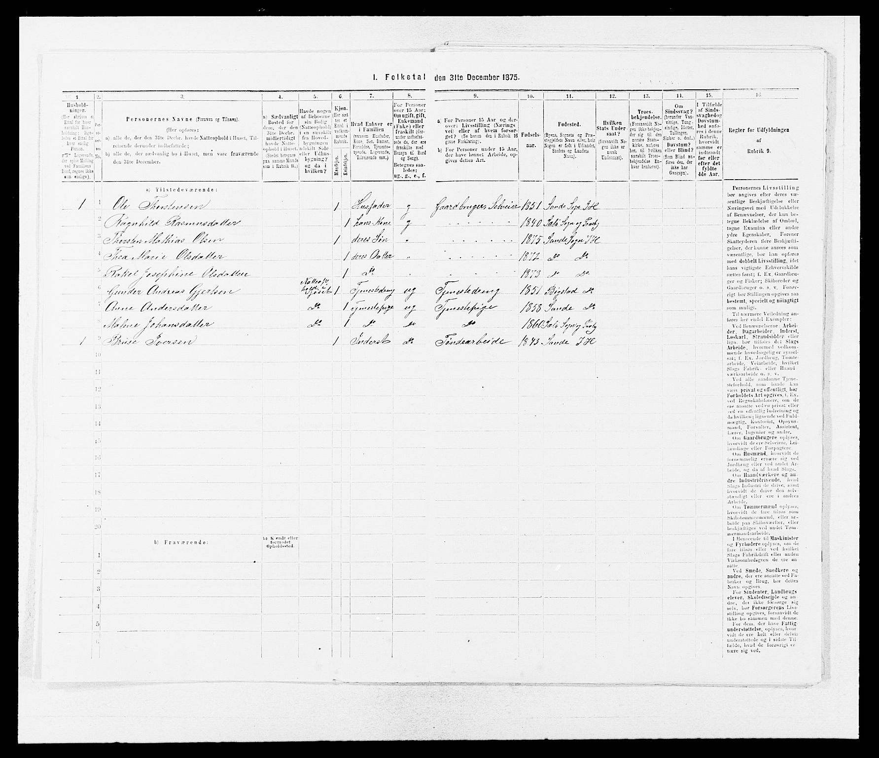 SAB, 1875 census for 1430P Indre Holmedal, 1875, p. 536