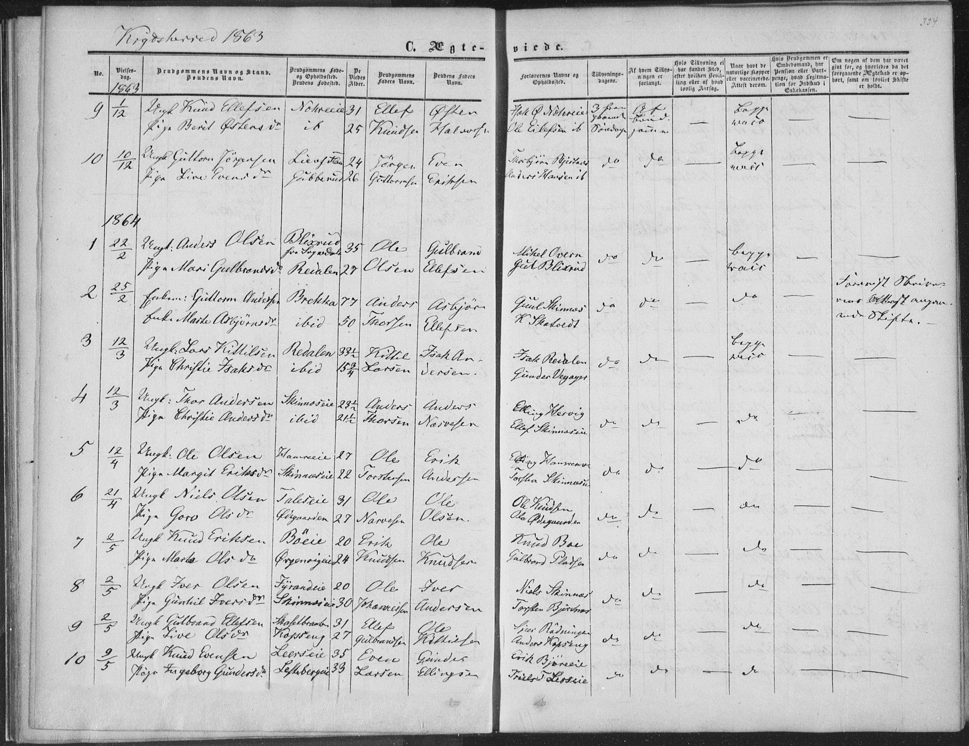 Sigdal kirkebøker, AV/SAKO-A-245/F/Fa/L0009b: Parish register (official) no. I 9B, 1860-1871, p. 334