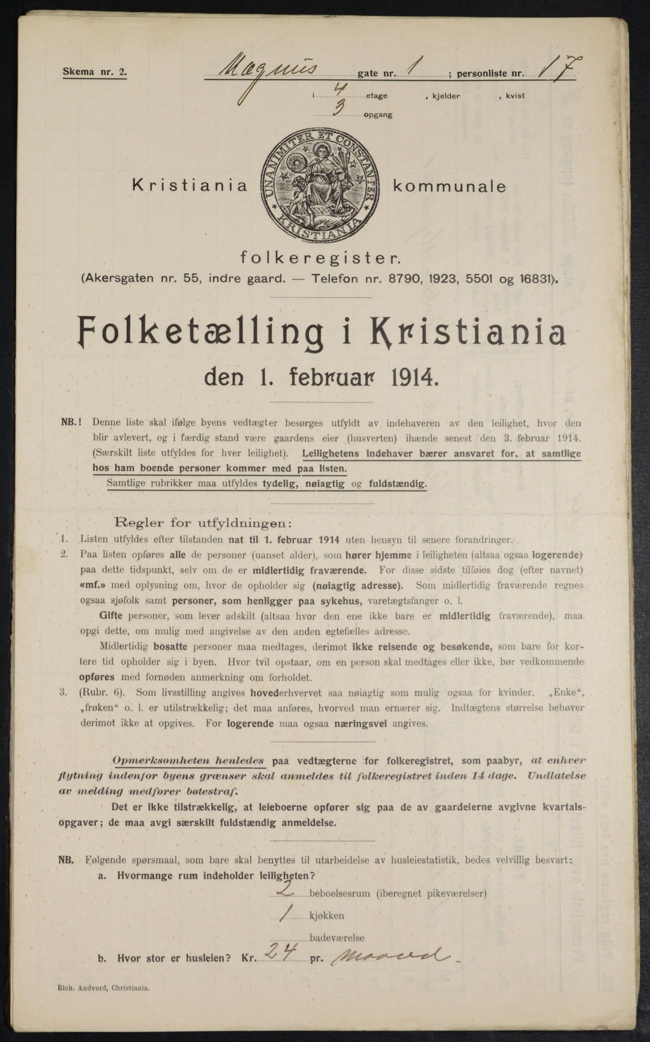 OBA, Municipal Census 1914 for Kristiania, 1914, p. 59157