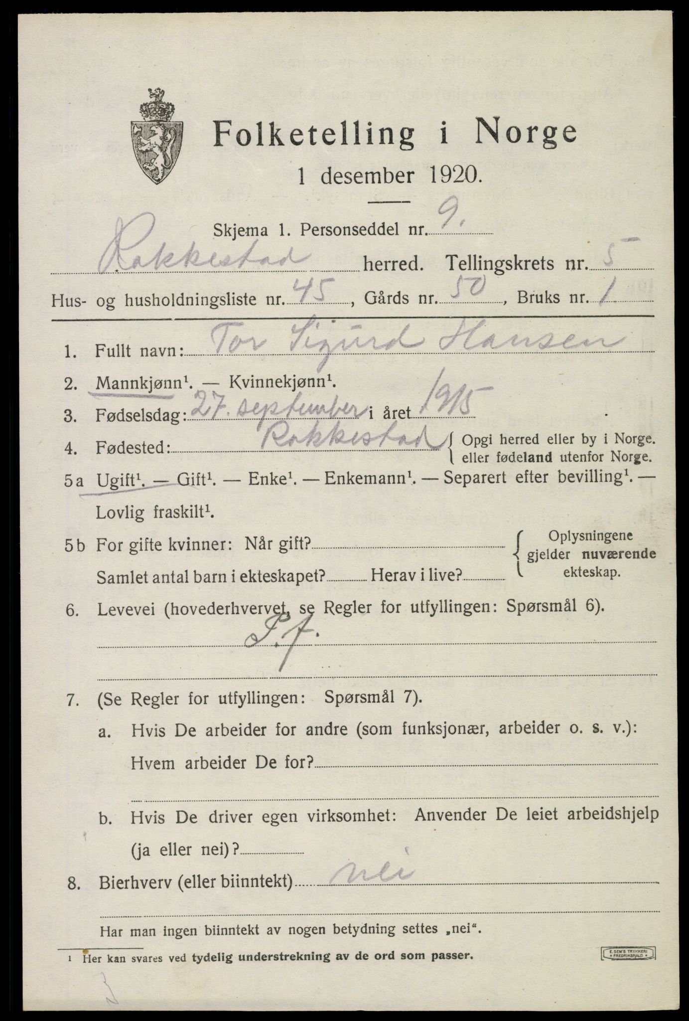 SAO, 1920 census for Rakkestad, 1920, p. 6481