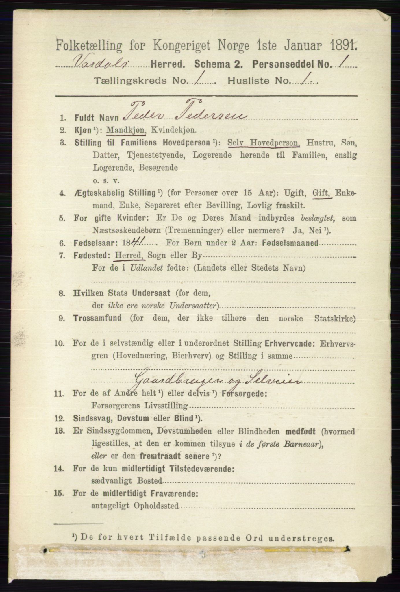 RA, 1891 census for 0527 Vardal, 1891, p. 87