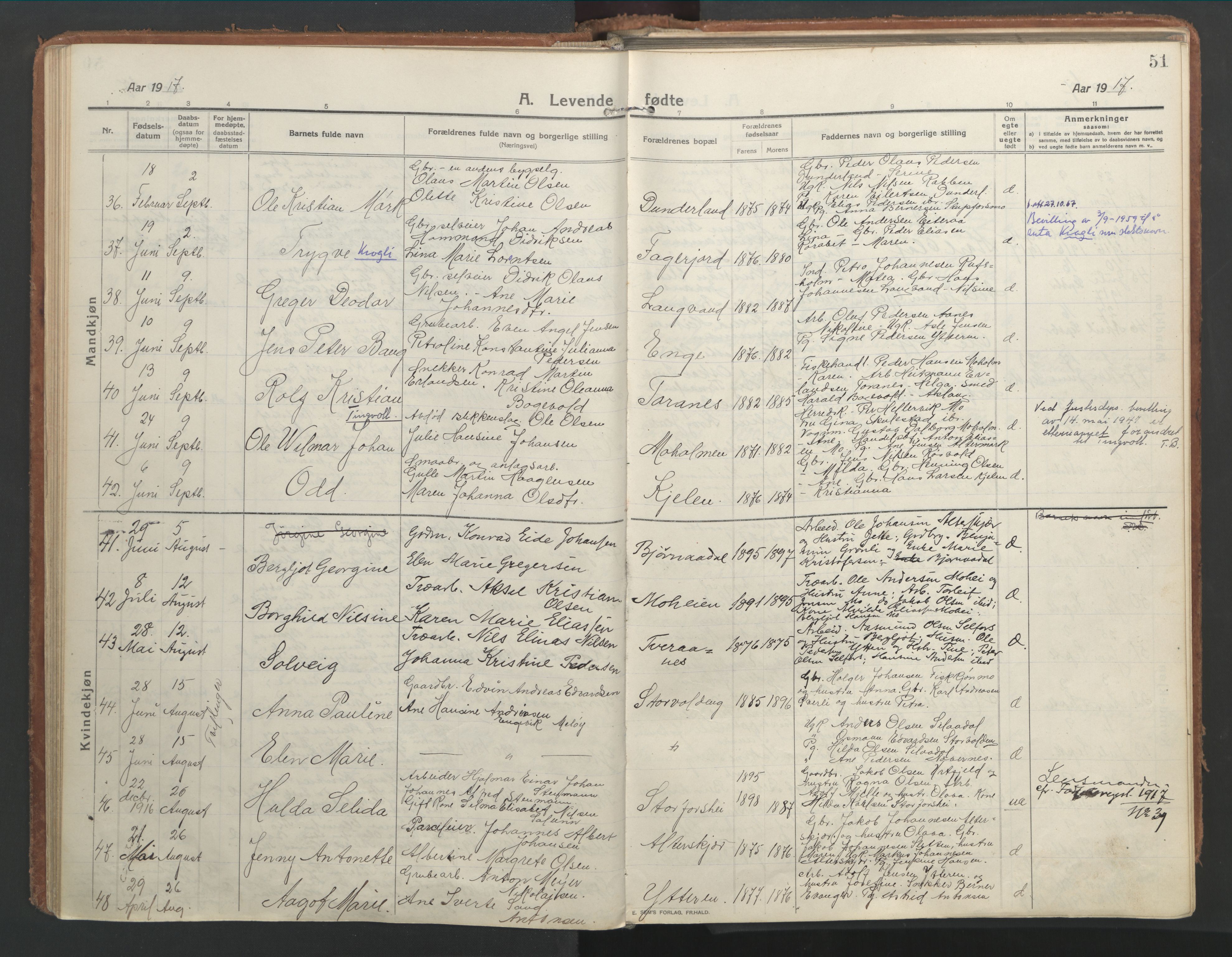 Ministerialprotokoller, klokkerbøker og fødselsregistre - Nordland, AV/SAT-A-1459/827/L0404: Parish register (official) no. 827A16, 1912-1925, p. 51