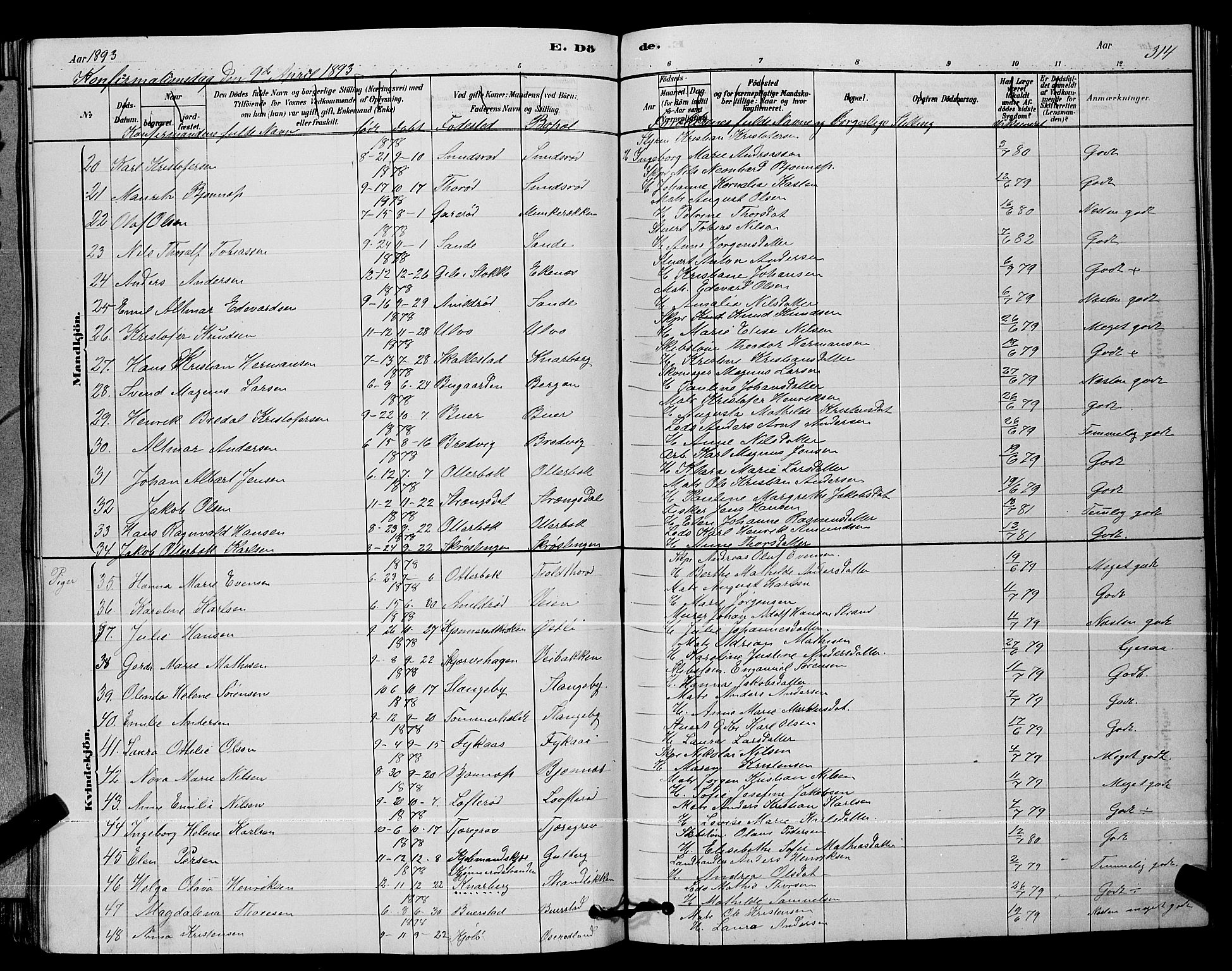 Nøtterøy kirkebøker, AV/SAKO-A-354/G/Ga/L0003: Parish register (copy) no. I 3, 1878-1893, p. 314