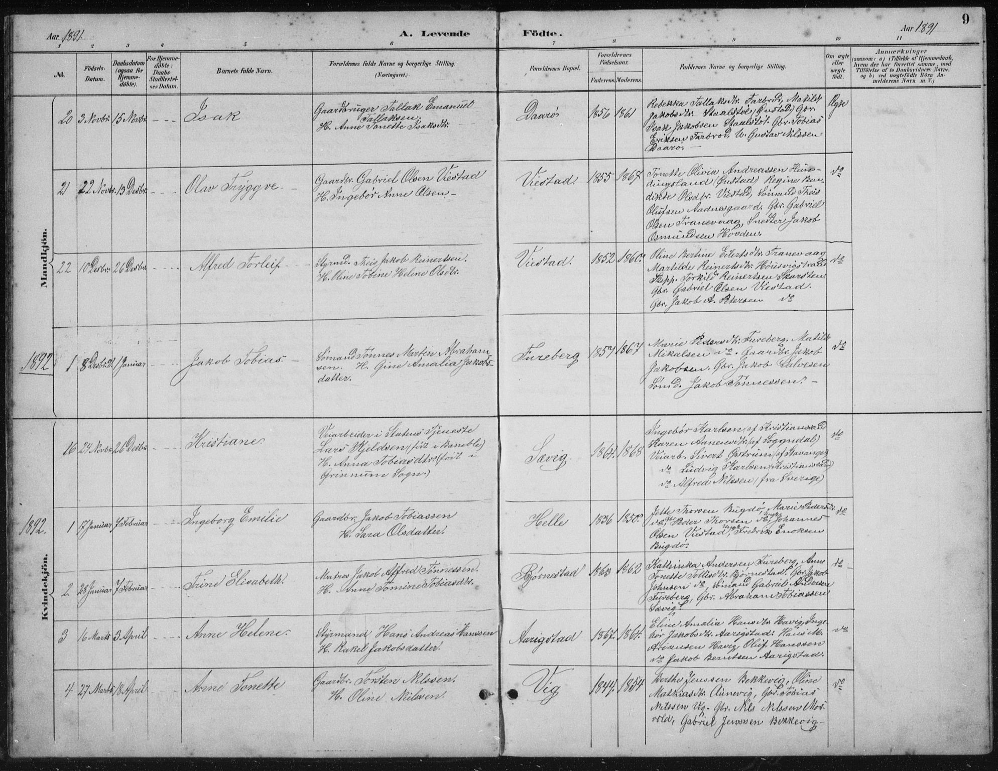 Herad sokneprestkontor, AV/SAK-1111-0018/F/Fb/Fbb/L0004: Parish register (copy) no. B 4, 1890-1935, p. 9