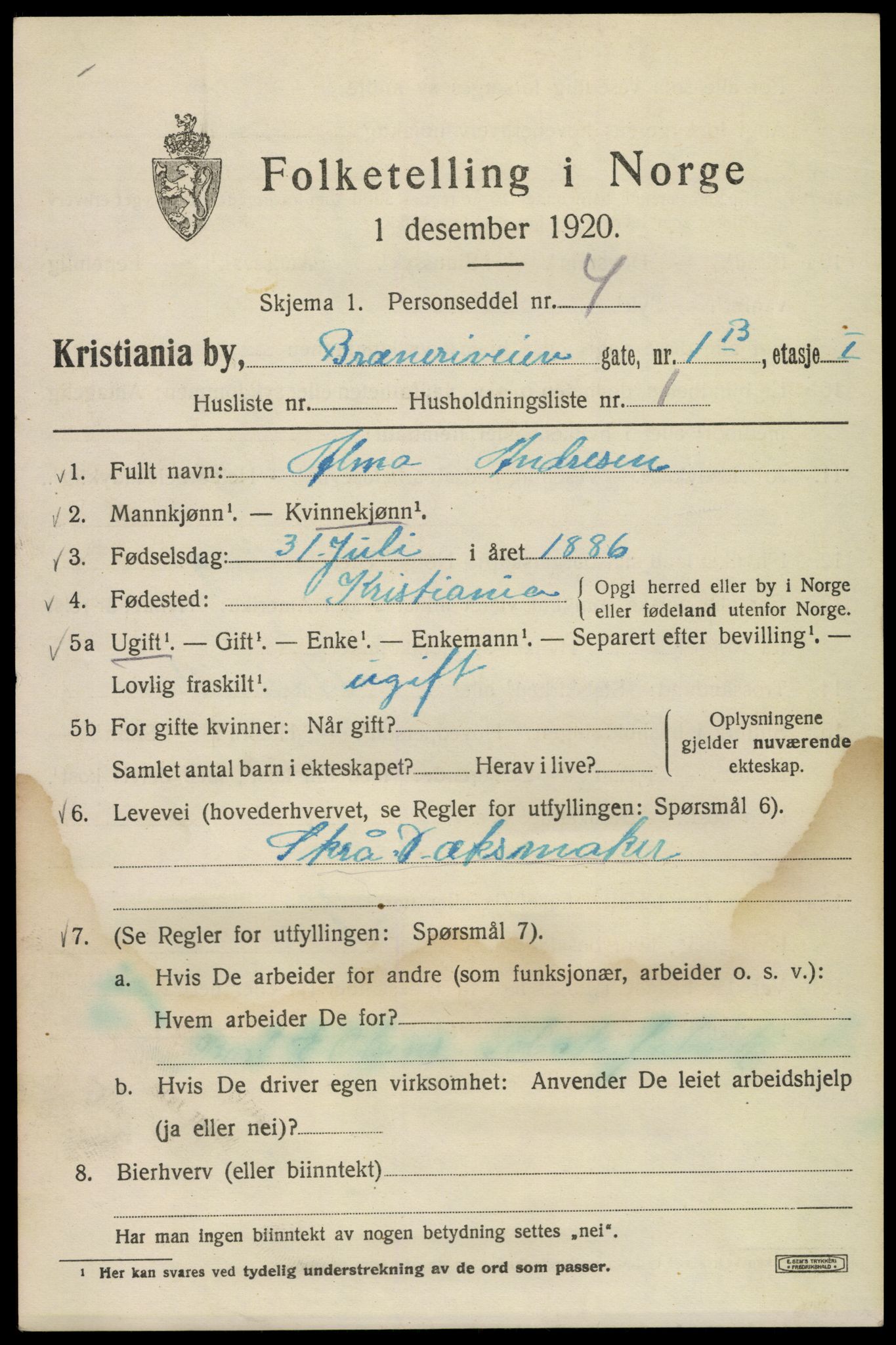 SAO, 1920 census for Kristiania, 1920, p. 175751