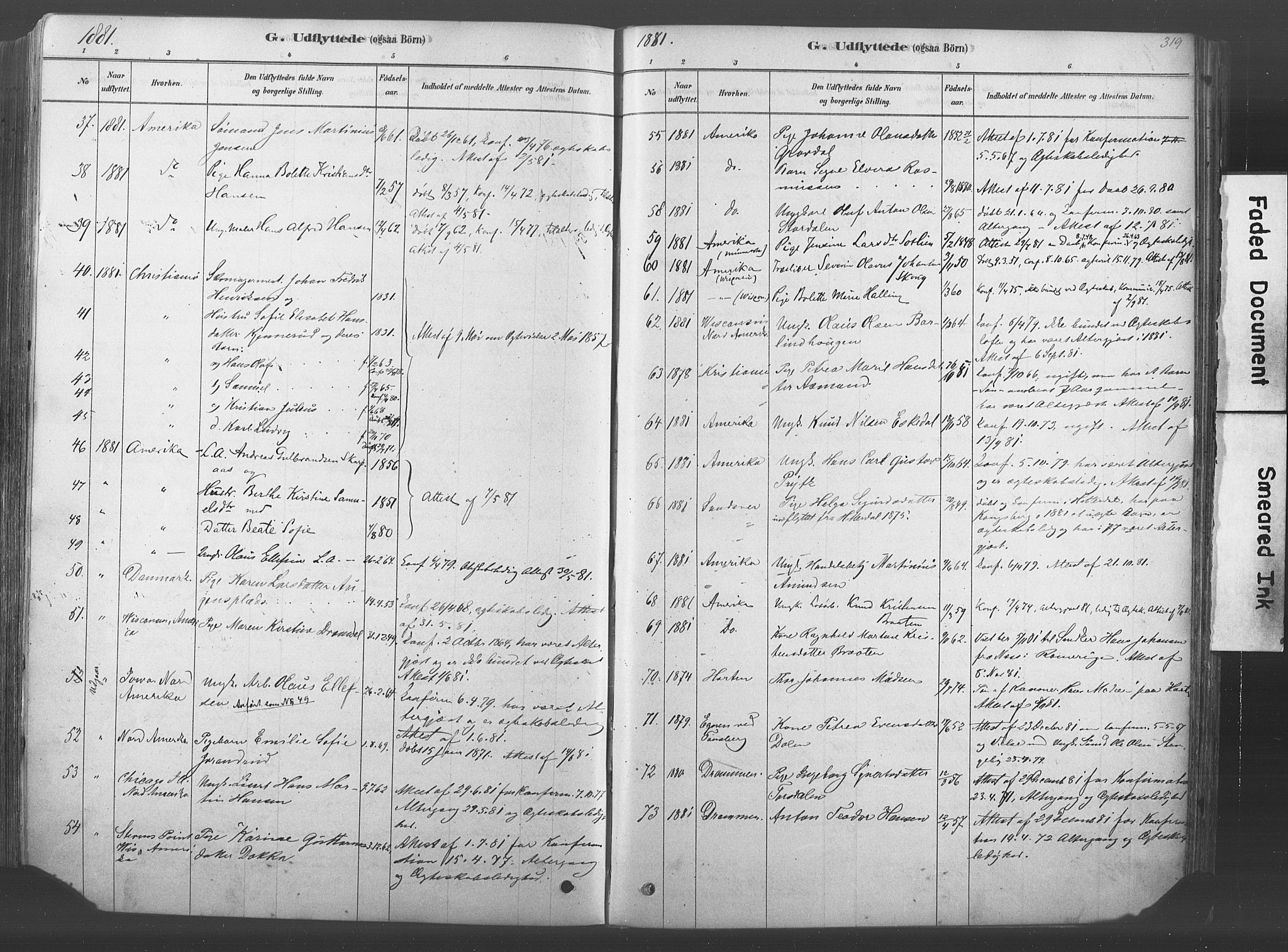 Kongsberg kirkebøker, AV/SAKO-A-22/F/Fb/L0001: Parish register (official) no. II 1, 1878-1886, p. 319