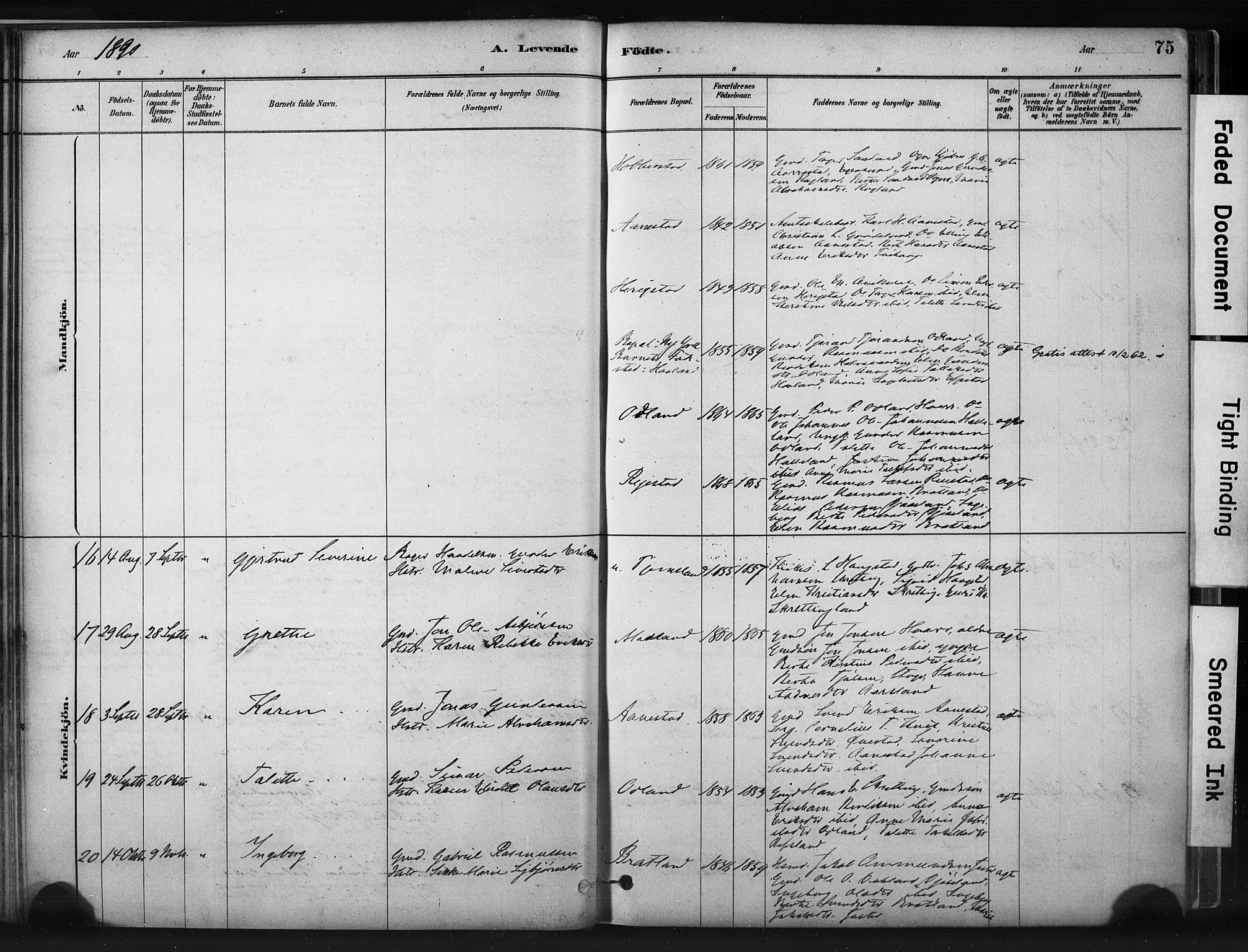 Hå sokneprestkontor, AV/SAST-A-101801/001/30BA/L0011: Parish register (official) no. A 10, 1879-1900, p. 75