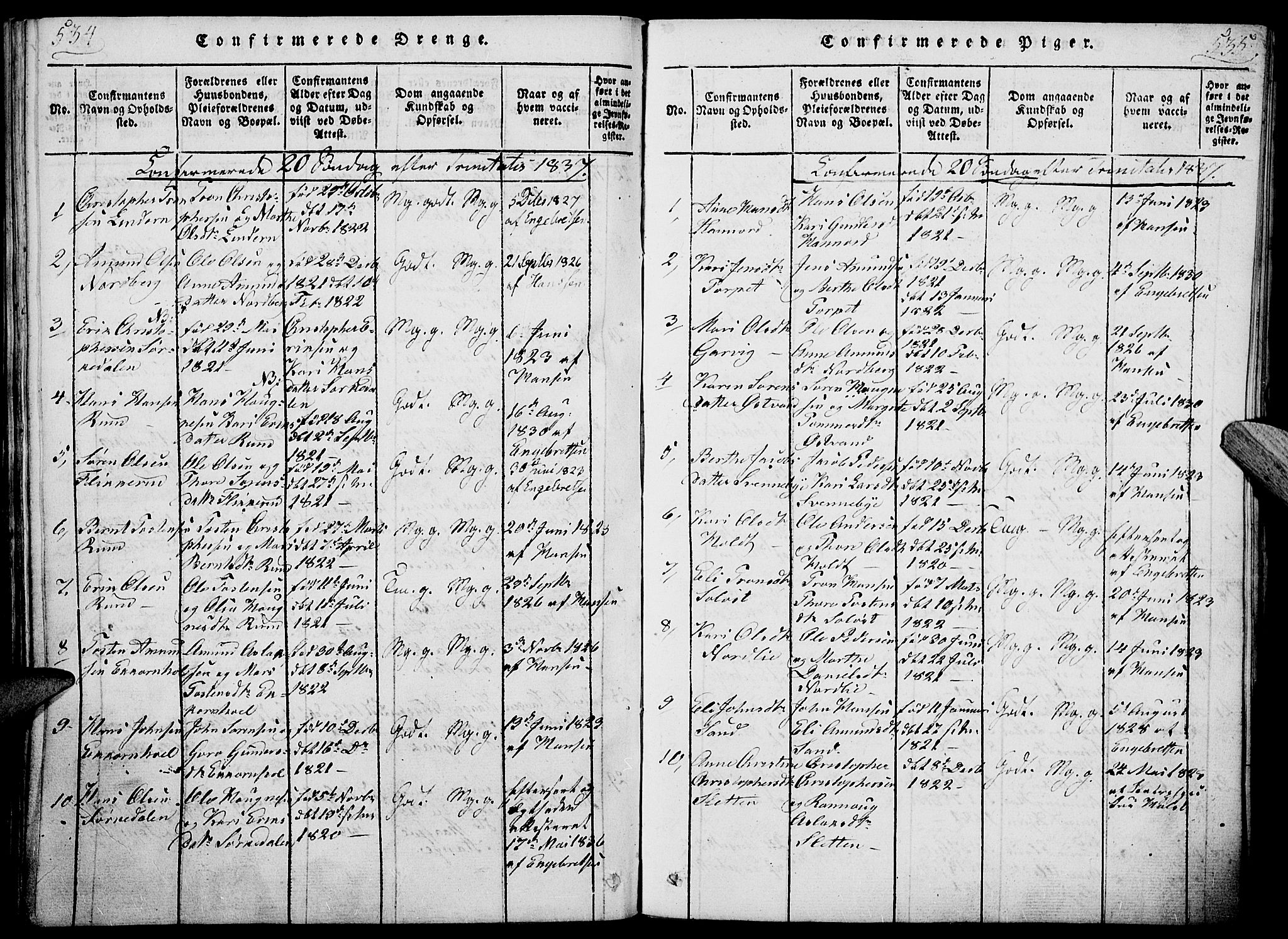 Nord-Odal prestekontor, AV/SAH-PREST-032/H/Ha/Haa/L0001: Parish register (official) no. 1, 1819-1838, p. 534-535