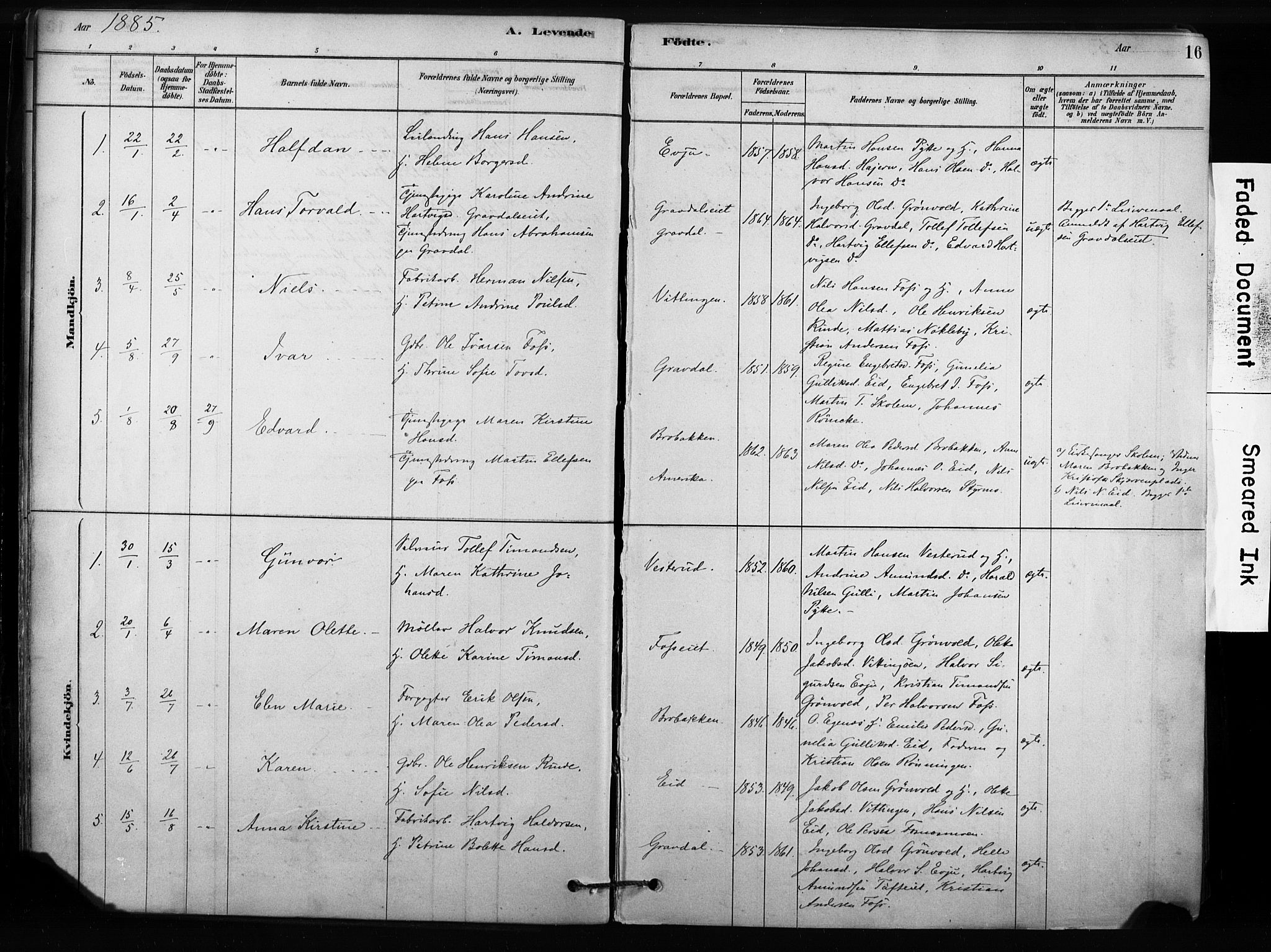Sandsvær kirkebøker, SAKO/A-244/F/Fc/L0001: Parish register (official) no. III 1, 1878-1923, p. 16