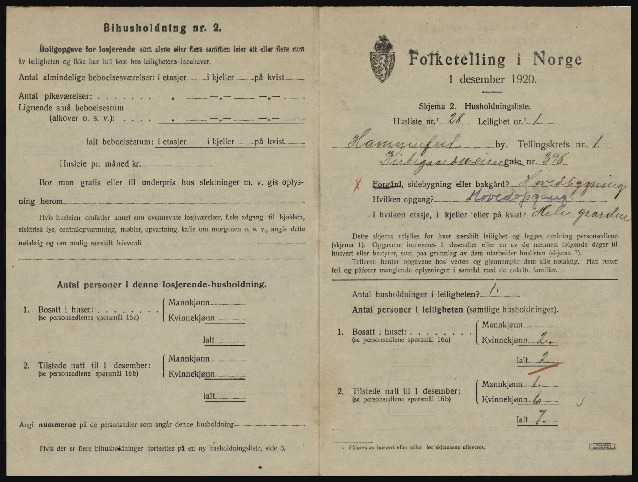 SATØ, 1920 census for Hammerfest, 1920, p. 1120