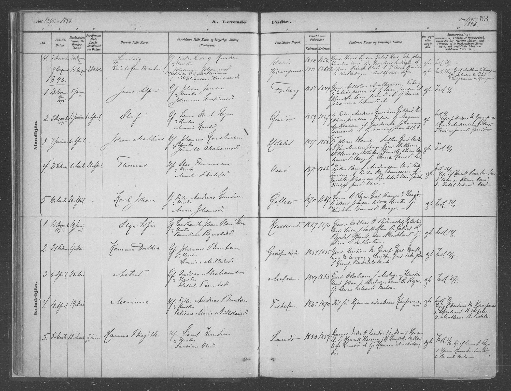 Askvoll sokneprestembete, SAB/A-79501/H/Haa/Haac/L0001: Parish register (official) no. C  1, 1879-1922, p. 53