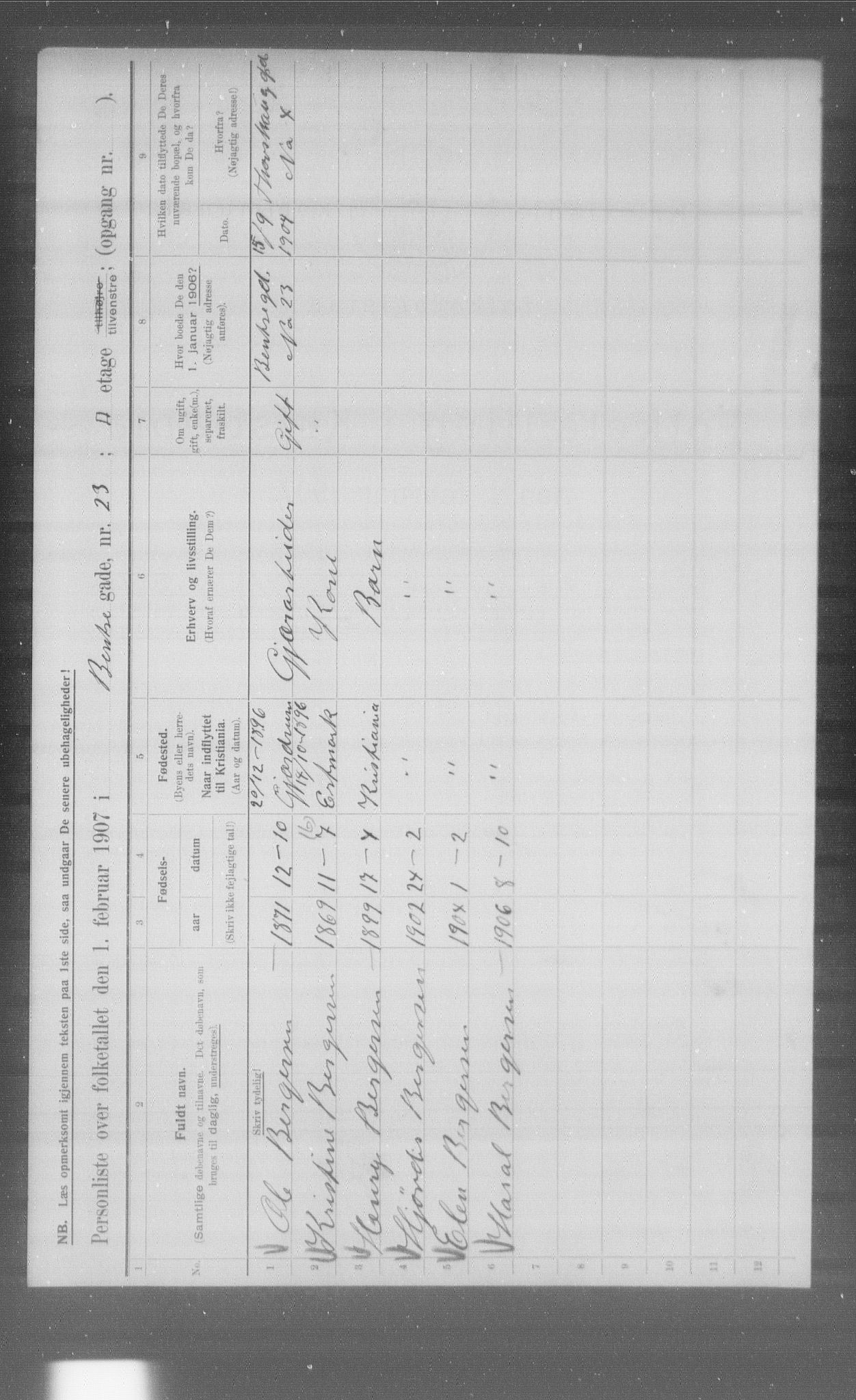 OBA, Municipal Census 1907 for Kristiania, 1907, p. 2022