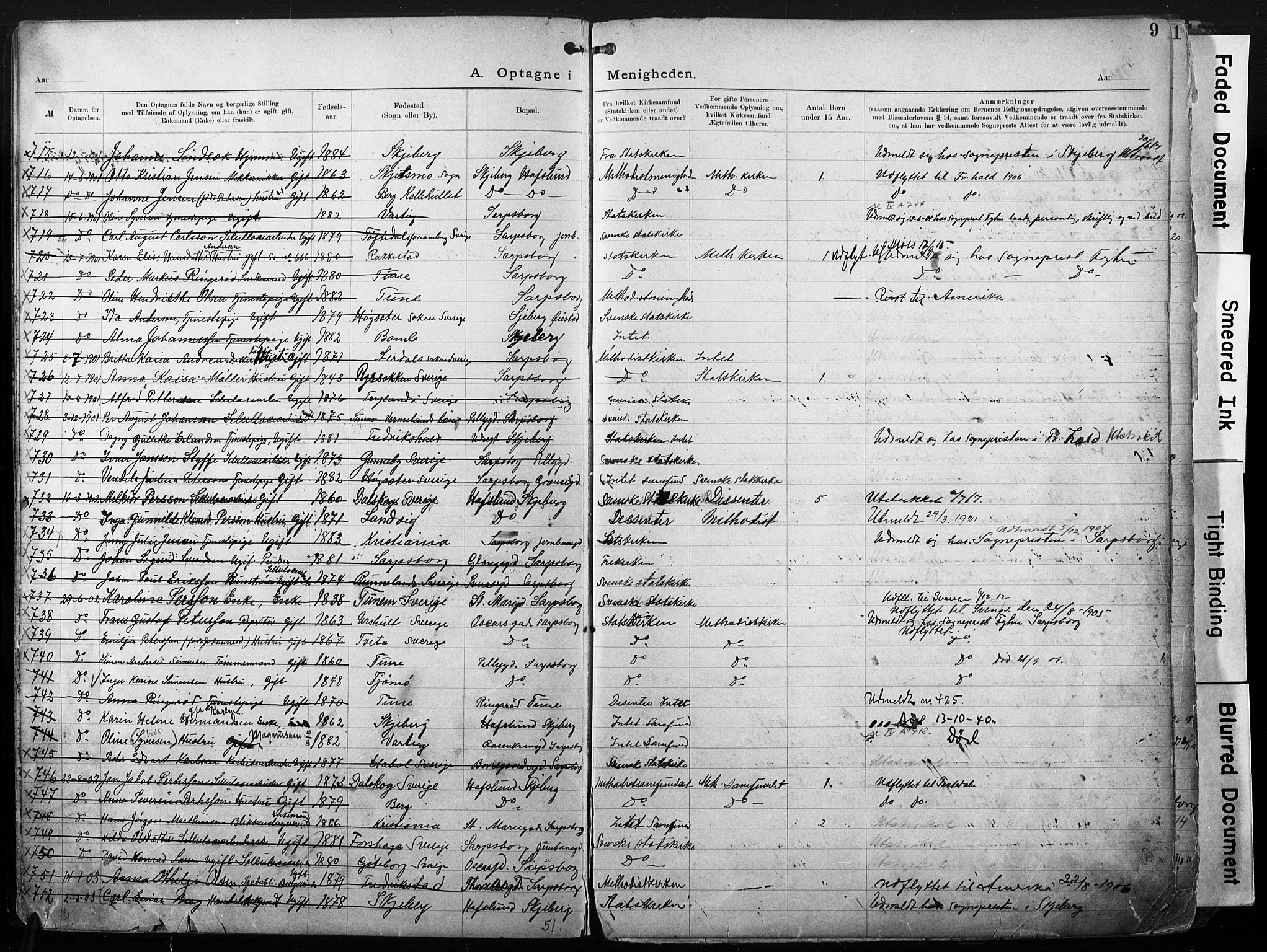 Sarpsborg metodistkirke, SAO/PAO-0233/A/L0004: Dissenter register no. 4, 1892-1923, p. 9
