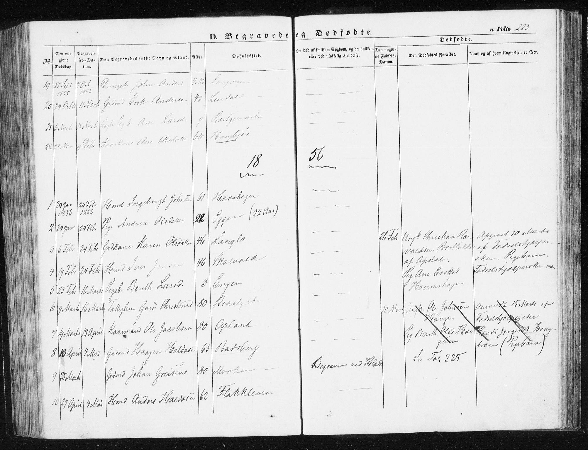 Ministerialprotokoller, klokkerbøker og fødselsregistre - Sør-Trøndelag, SAT/A-1456/612/L0376: Parish register (official) no. 612A08, 1846-1859, p. 223