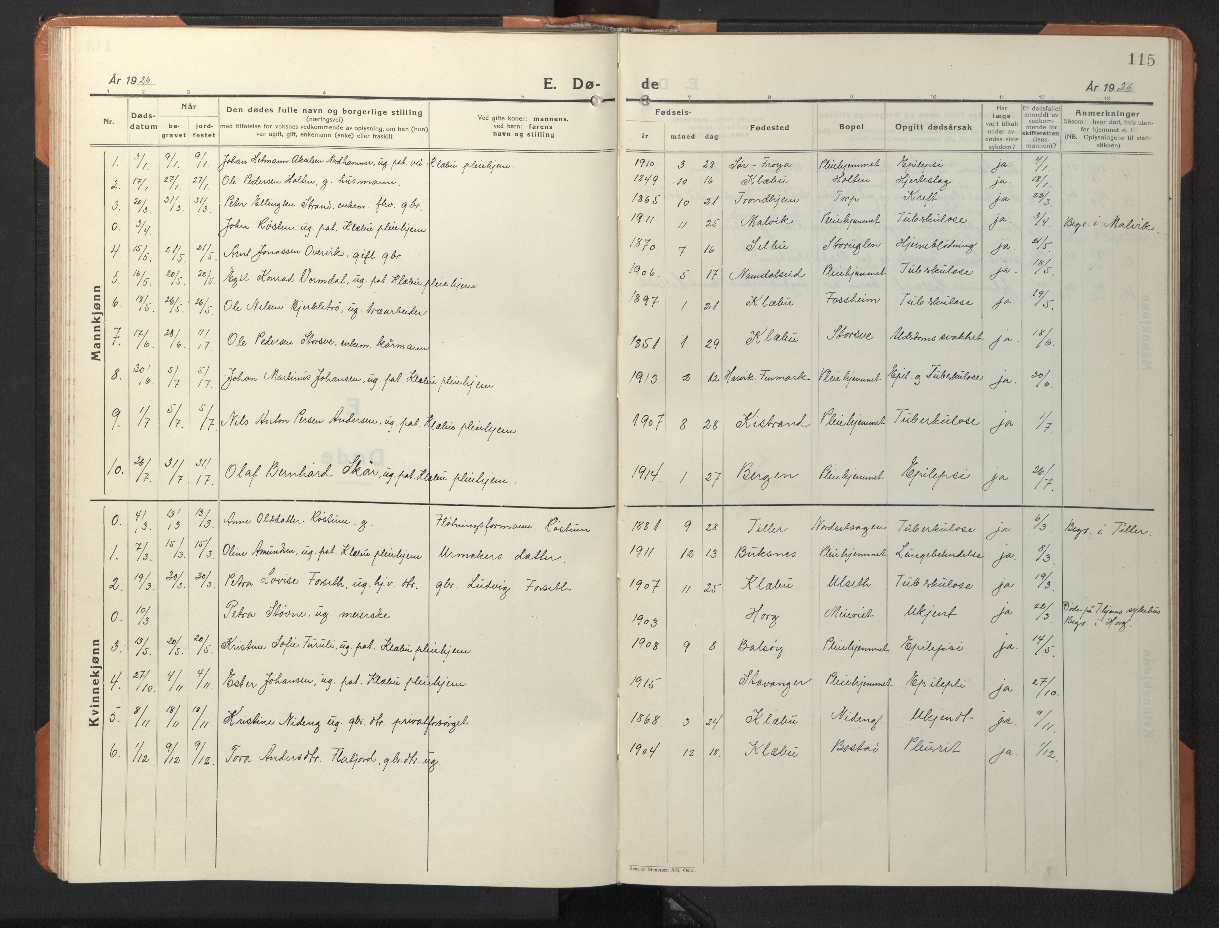 Ministerialprotokoller, klokkerbøker og fødselsregistre - Sør-Trøndelag, SAT/A-1456/618/L0454: Parish register (copy) no. 618C05, 1926-1946, p. 115