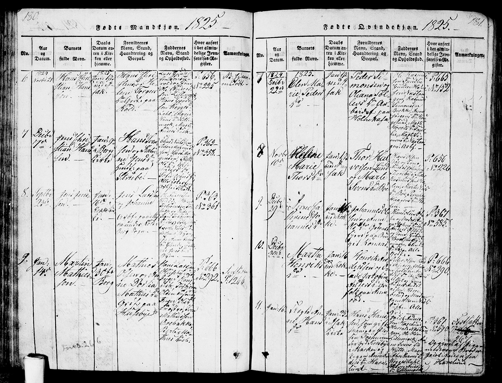 Berg prestekontor Kirkebøker, AV/SAO-A-10902/G/Ga/L0001: Parish register (copy) no. I 1, 1815-1832, p. 180-181