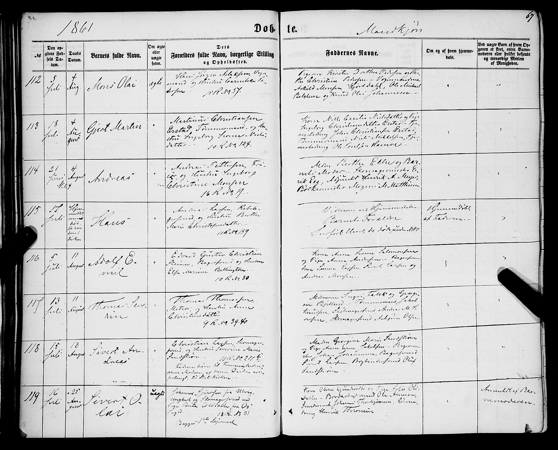 Domkirken sokneprestembete, AV/SAB-A-74801/H/Haa/L0021: Parish register (official) no. B 4, 1859-1871, p. 67