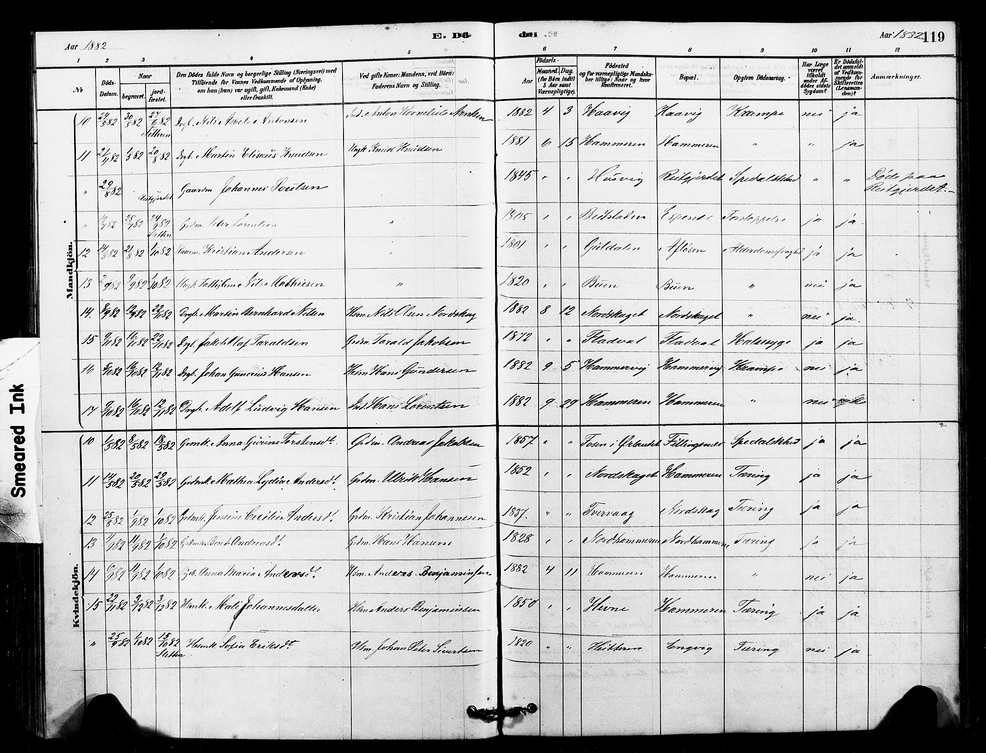 Ministerialprotokoller, klokkerbøker og fødselsregistre - Sør-Trøndelag, SAT/A-1456/641/L0595: Parish register (official) no. 641A01, 1882-1897, p. 119