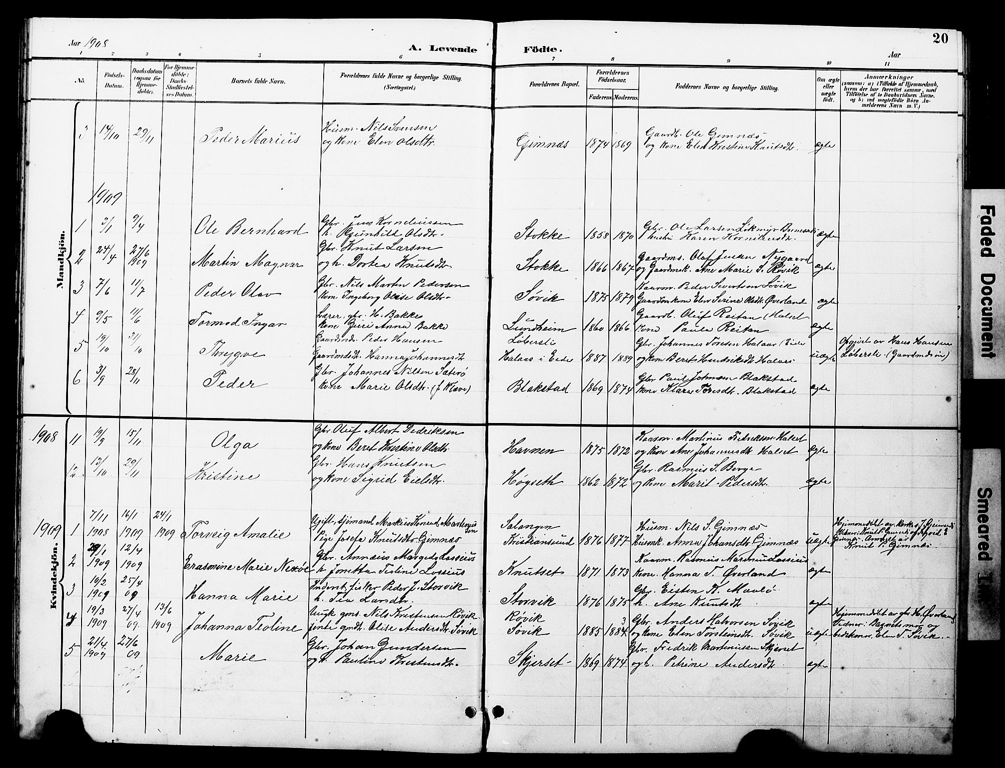 Ministerialprotokoller, klokkerbøker og fødselsregistre - Møre og Romsdal, AV/SAT-A-1454/585/L0973: Parish register (copy) no. 585C01, 1893-1930, p. 20