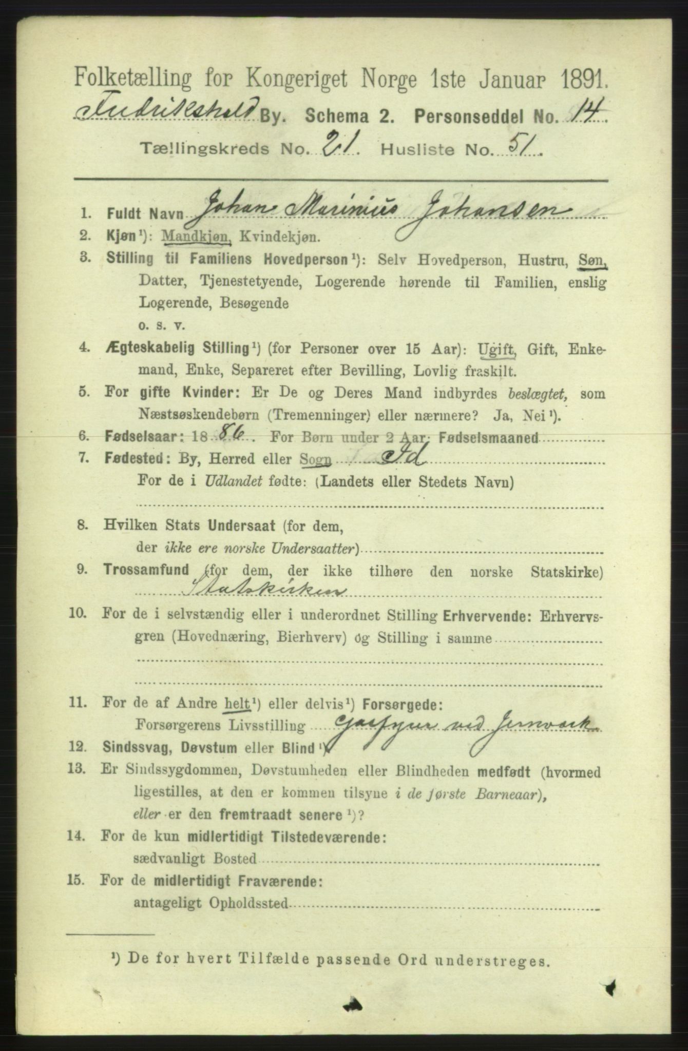 RA, 1891 census for 0101 Fredrikshald, 1891, p. 13804