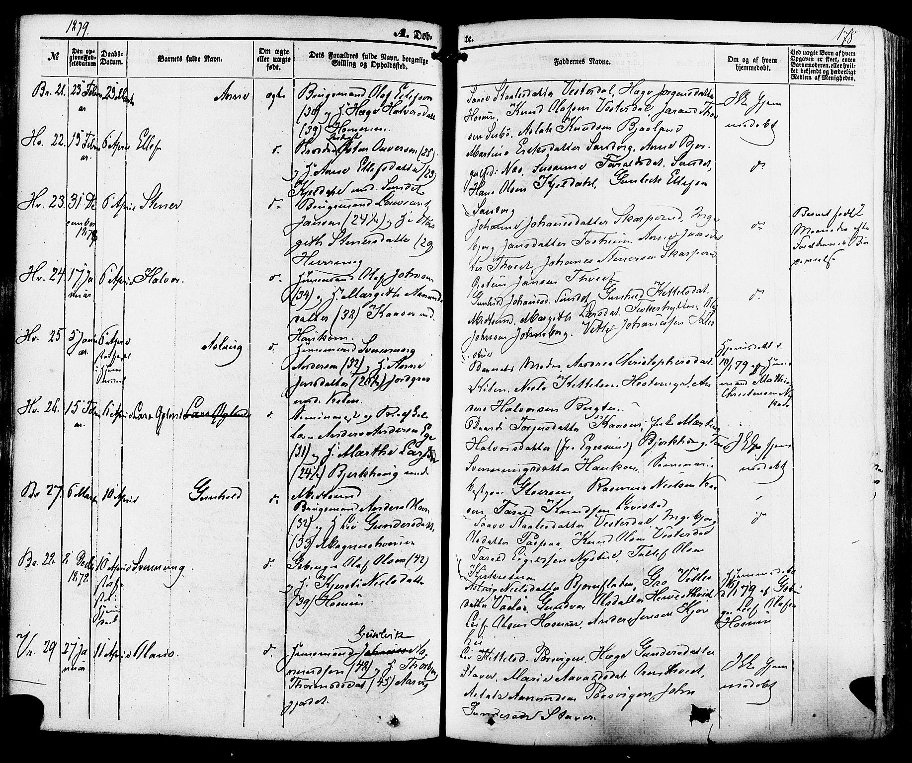 Kviteseid kirkebøker, AV/SAKO-A-276/F/Fa/L0007: Parish register (official) no. I 7, 1859-1881, p. 178