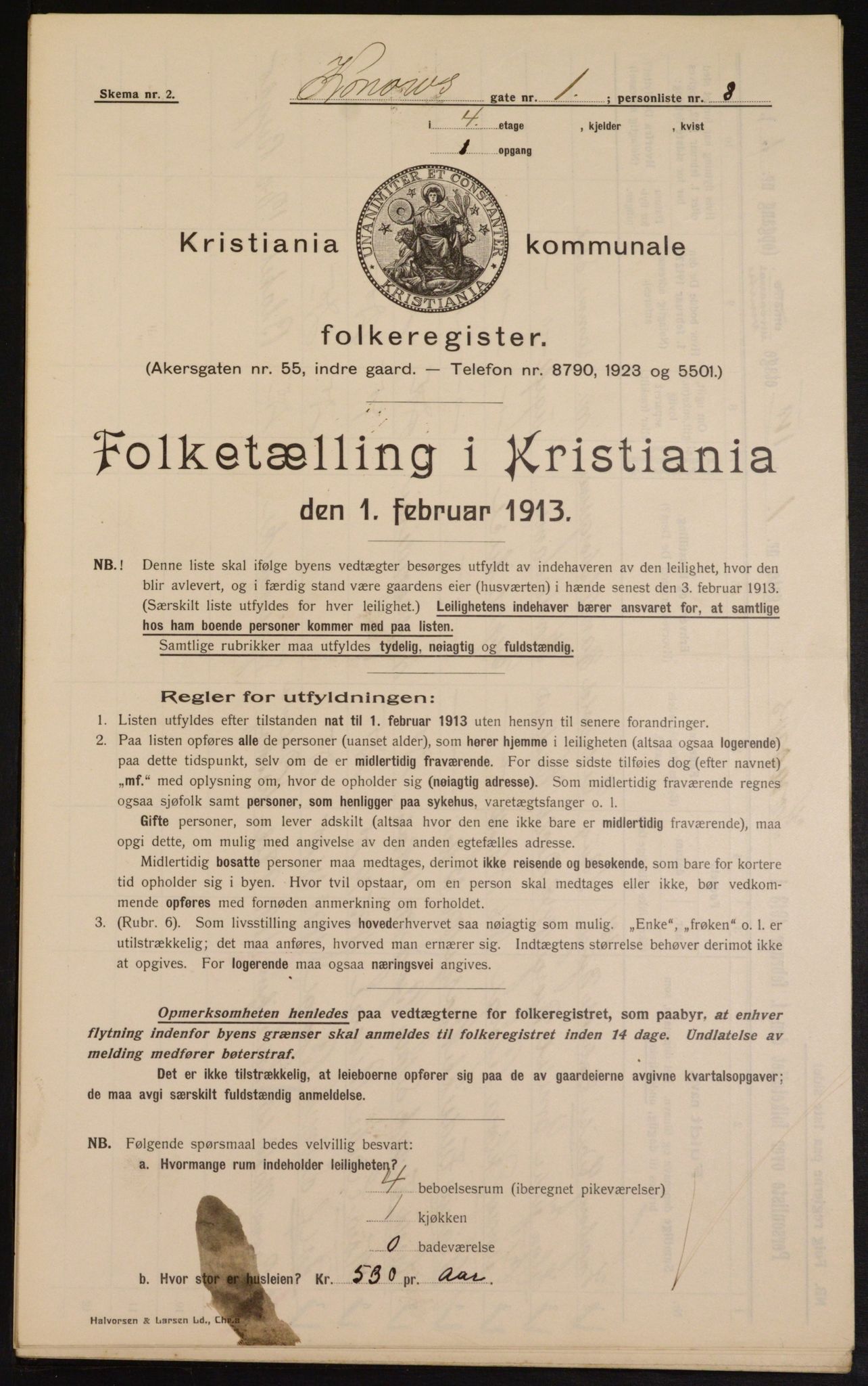 OBA, Municipal Census 1913 for Kristiania, 1913, p. 52728