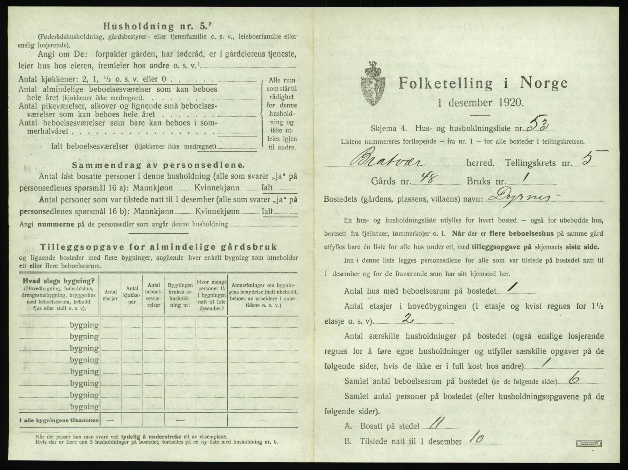 SAT, 1920 census for Brattvær, 1920, p. 422