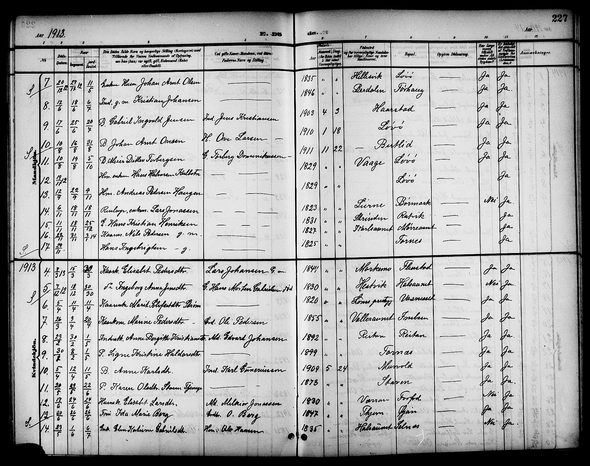 Ministerialprotokoller, klokkerbøker og fødselsregistre - Sør-Trøndelag, AV/SAT-A-1456/655/L0688: Parish register (copy) no. 655C04, 1899-1922, p. 227