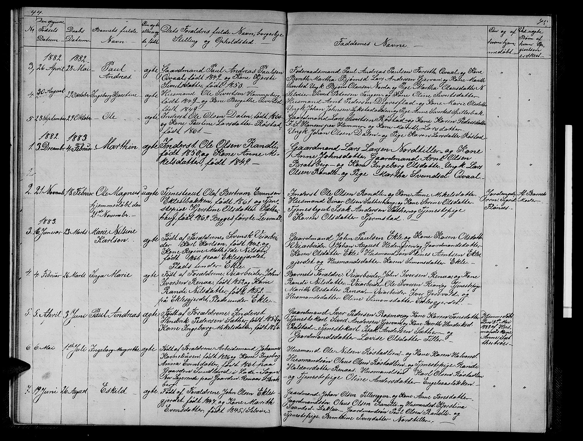 Ministerialprotokoller, klokkerbøker og fødselsregistre - Sør-Trøndelag, SAT/A-1456/608/L0340: Parish register (copy) no. 608C06, 1864-1889, p. 44-45