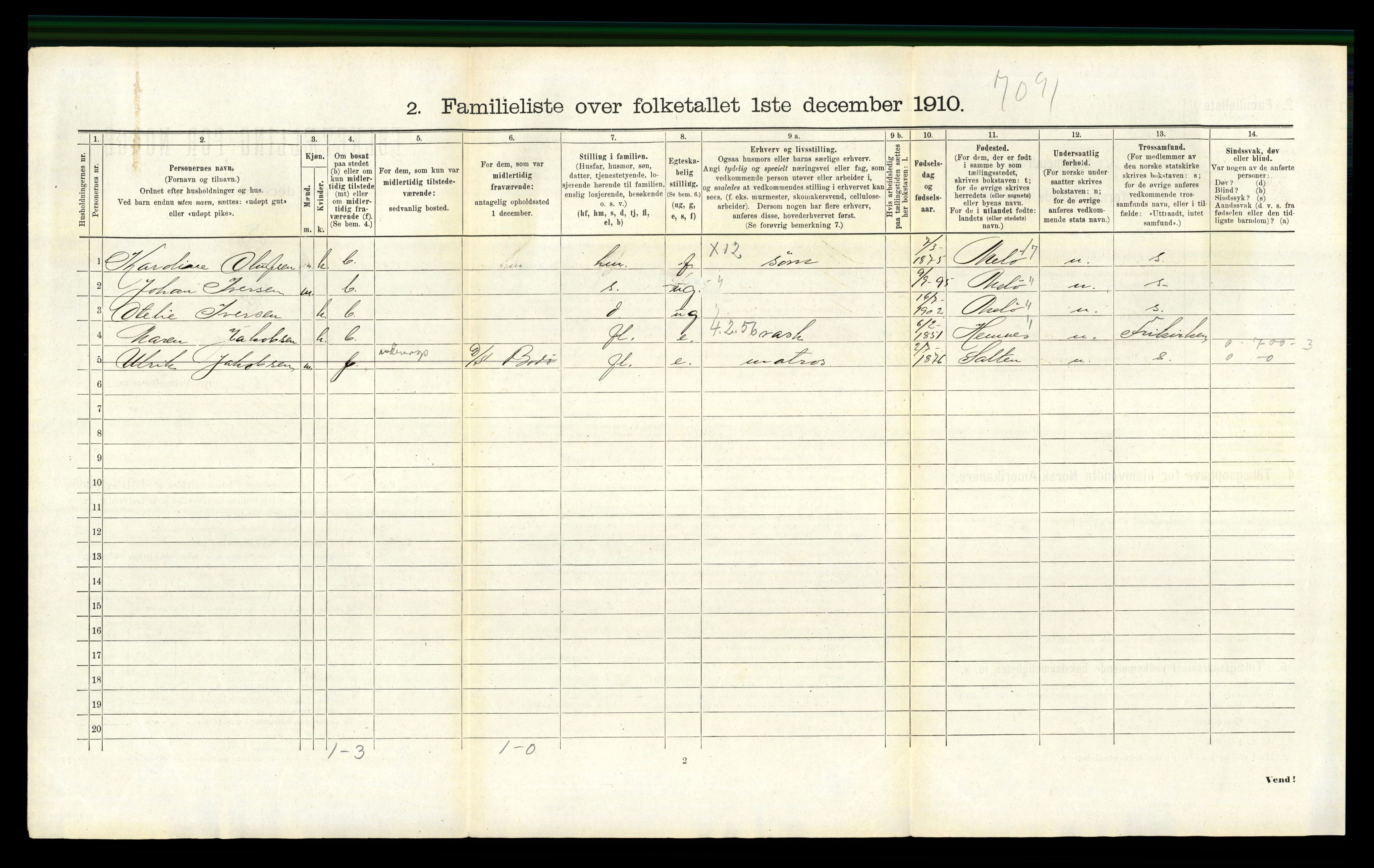 RA, 1910 census for Bodø, 1910, p. 1312