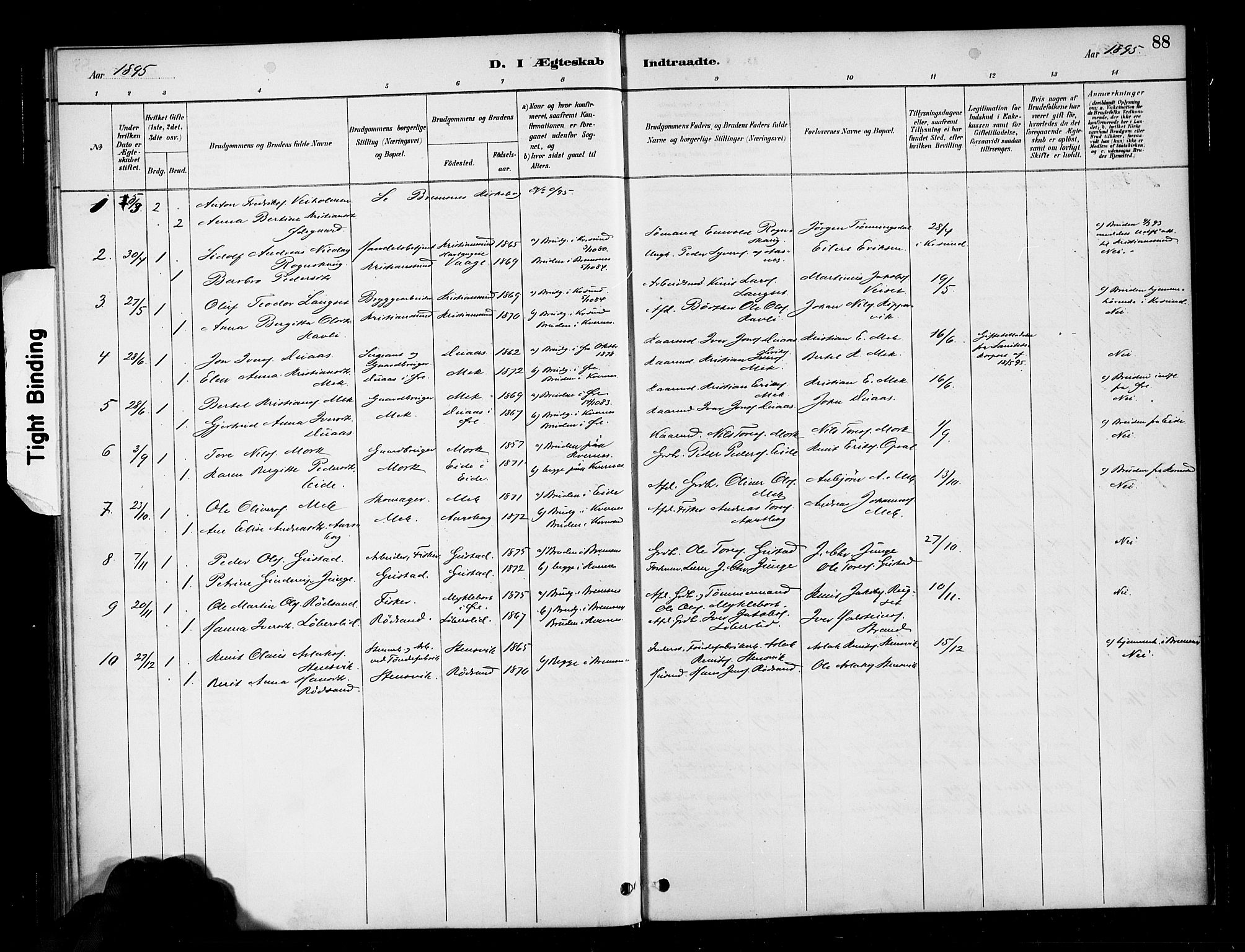 Ministerialprotokoller, klokkerbøker og fødselsregistre - Møre og Romsdal, SAT/A-1454/568/L0809: Parish register (official) no. 568A13, 1884-1900, p. 88