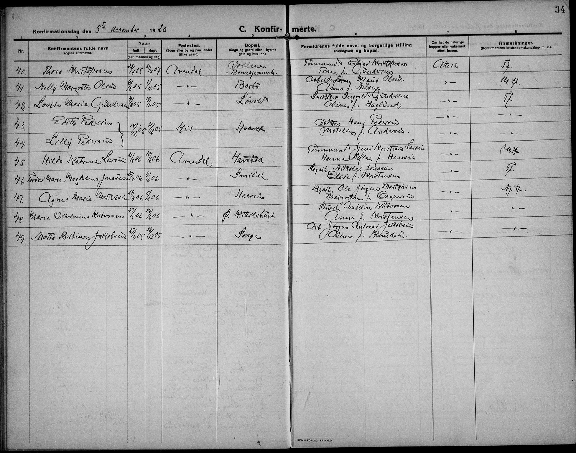 Barbu sokneprestkontor, AV/SAK-1111-0003/F/Fb/L0004: Parish register (copy) no. B 4, 1911-1936, p. 34