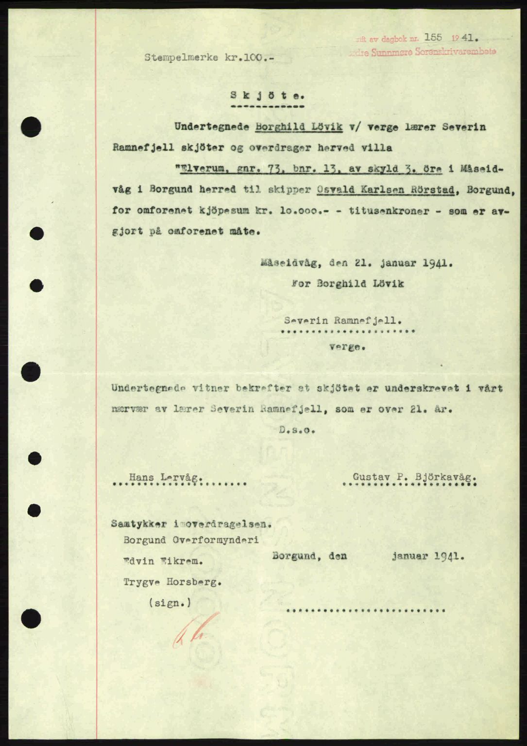 Nordre Sunnmøre sorenskriveri, AV/SAT-A-0006/1/2/2C/2Ca: Mortgage book no. A10, 1940-1941, Diary no: : 155/1941